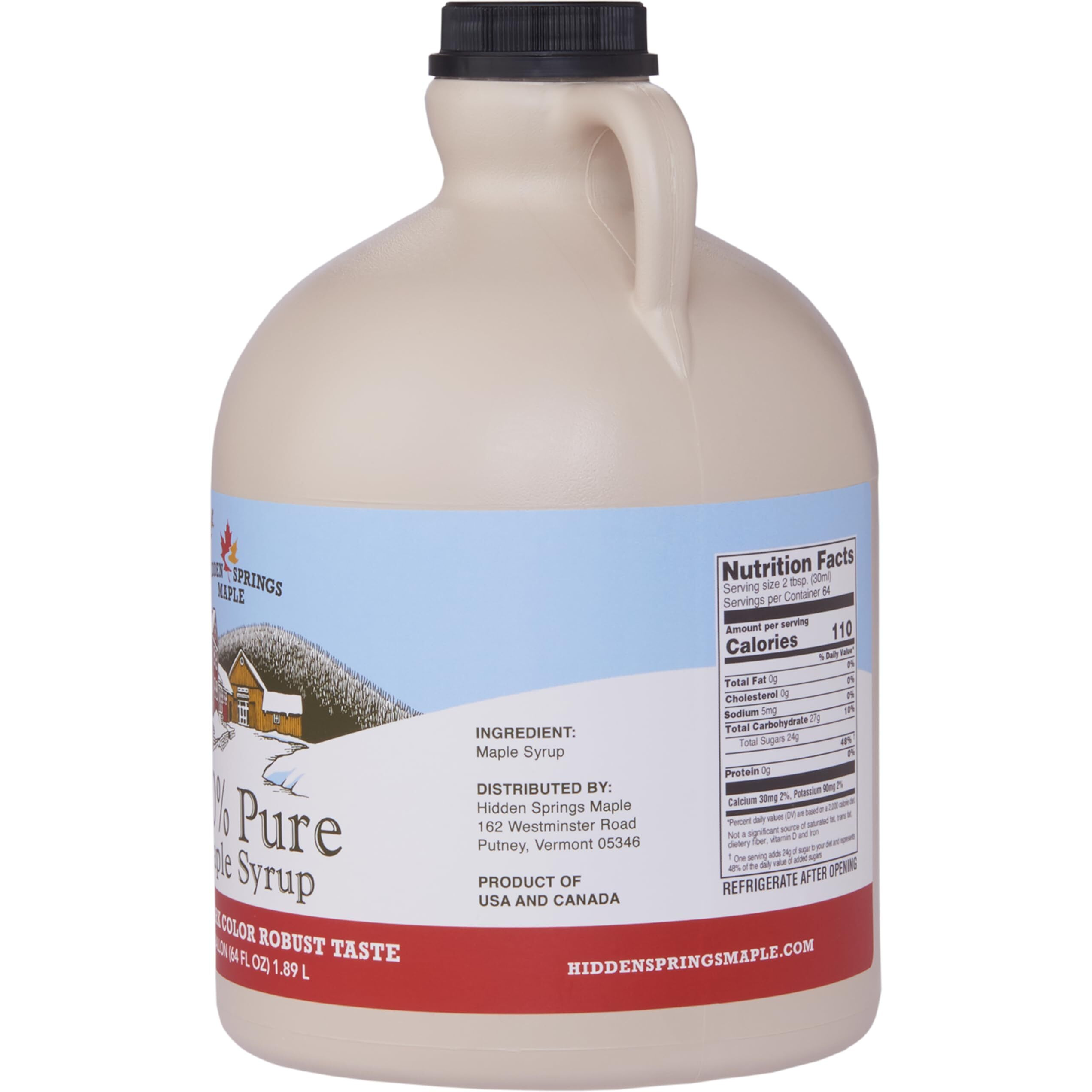 Hidden Springs Maple Dark Half Gallon 100% Pure Maple Syrup Usa/Can, Bpa-Free Jug