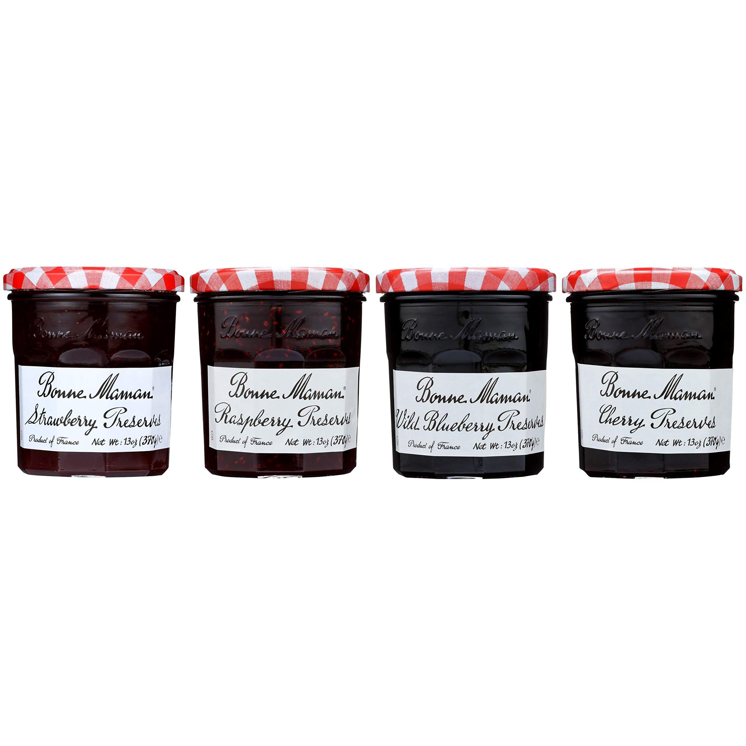 Bonne Maman Preserves, Variety Pack (Strawberry, Raspberry, Wild Blueberry, Cherry), 13 Ounce Jars (Pack Of 4)