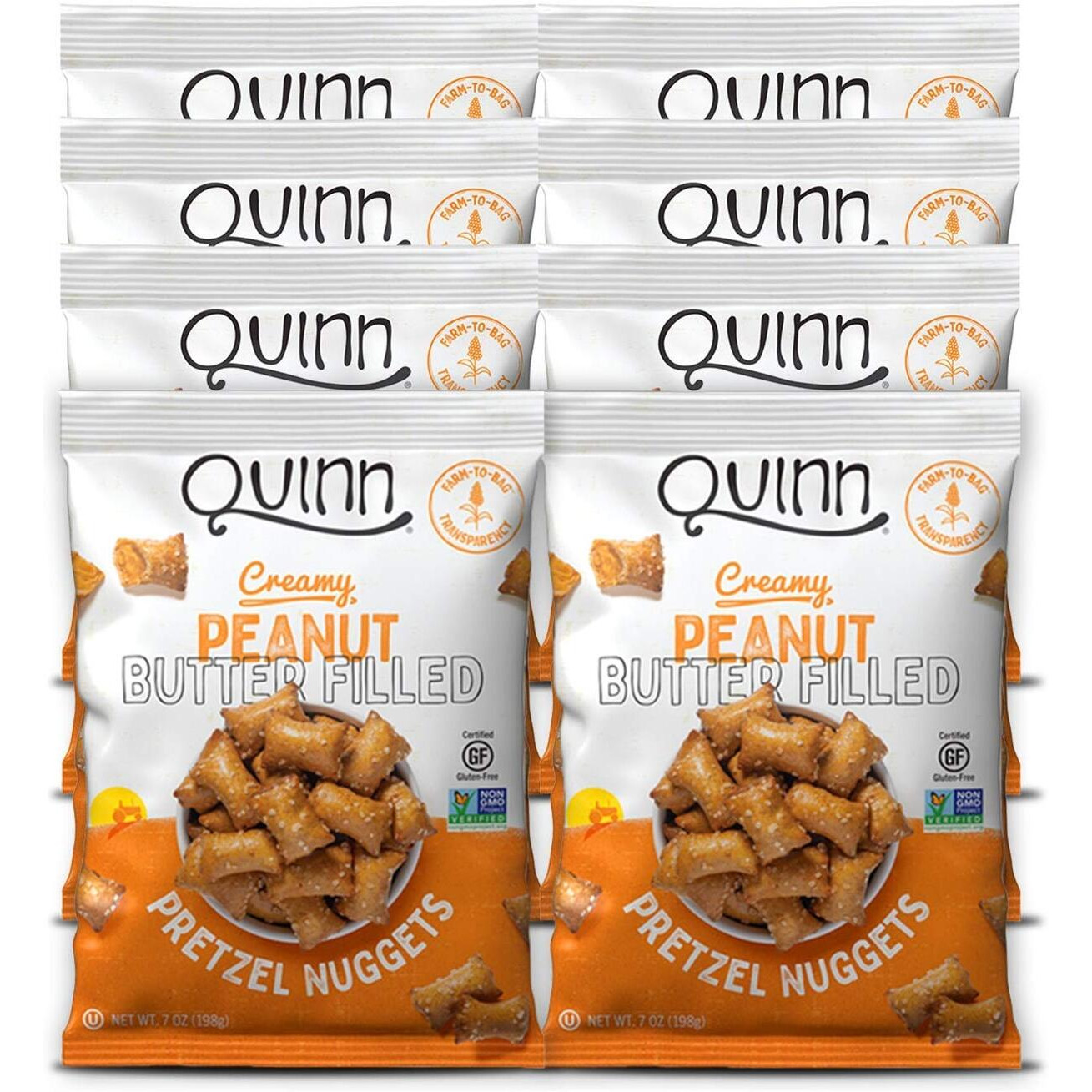 Quinn Gluten Free Peanut Butter Filled Pretzel Nuggets - Made With Real Ingredients, Whole Grain Sorghum, Sea Salt, Vegan, Dairy Free, Non-Gmo - 7 Oz (Pack Of 8)