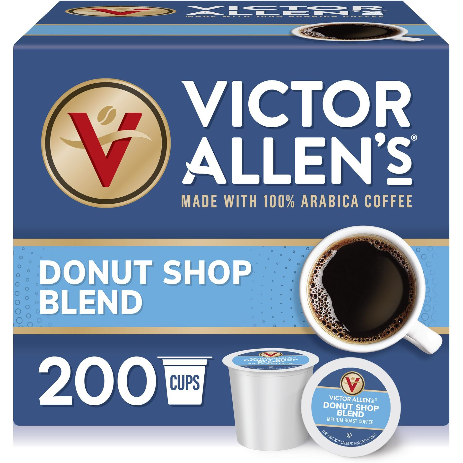 Victor Allen's Coffee Donut Shop Blend, Medium Roast, 200 Count, Single Serve Coffee Pods For Keurig K-Cup Brewers