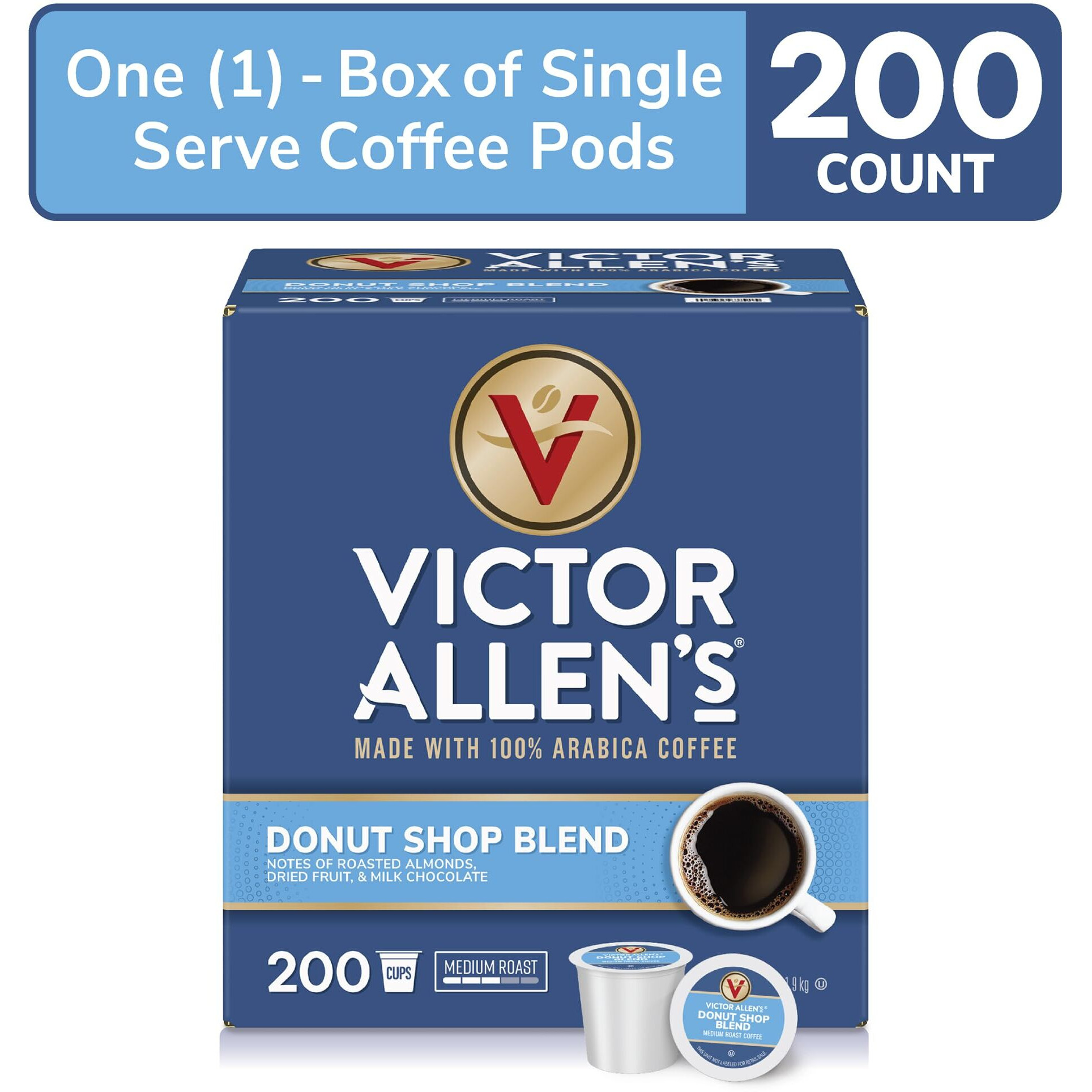 Victor Allen's Coffee Donut Shop Blend, Medium Roast, 200 Count, Single Serve Coffee Pods For Keurig K-Cup Brewers