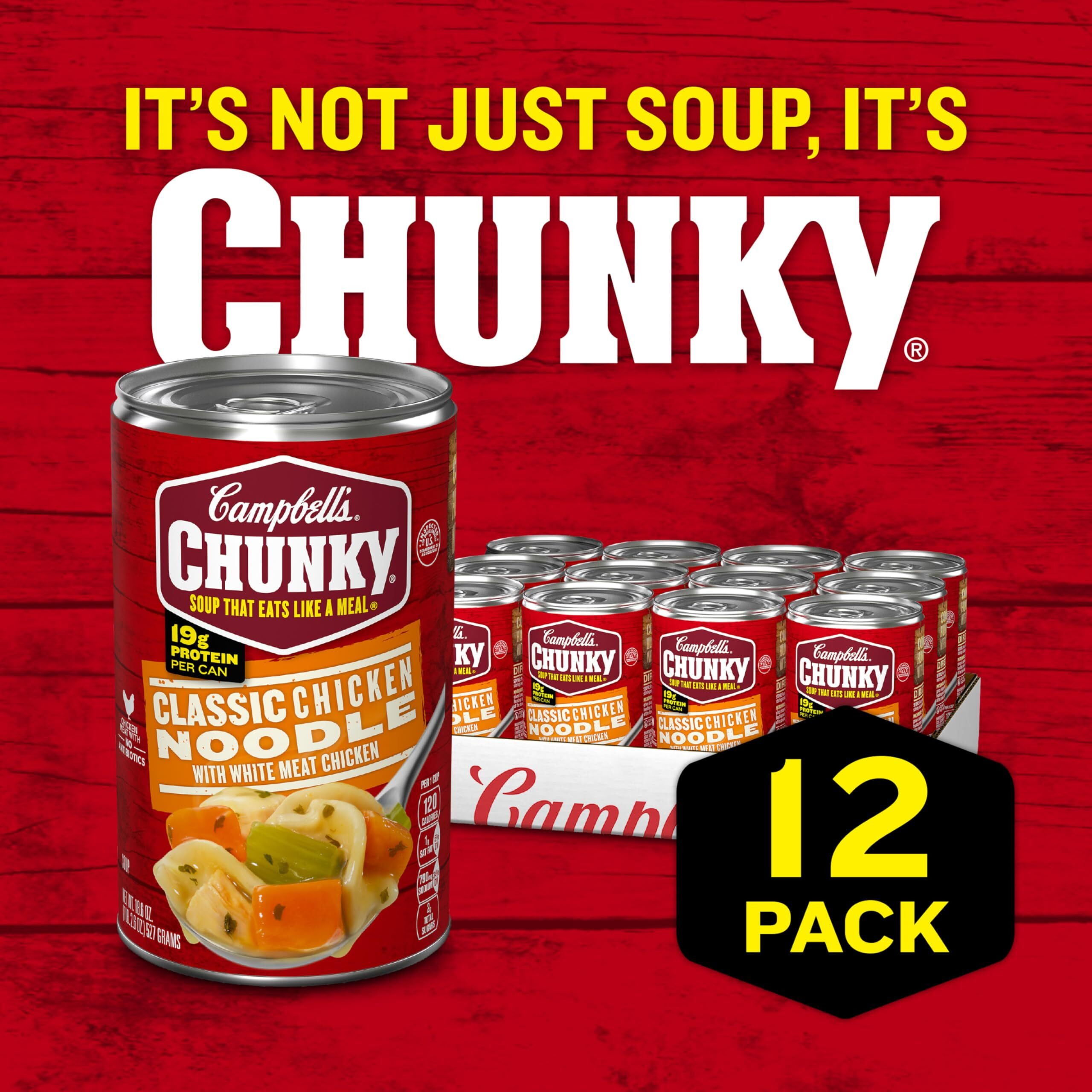 Campbells Chunky Classic Chicken Noodle Soup, 18.6 Ounce Cans (Pack Of 12)