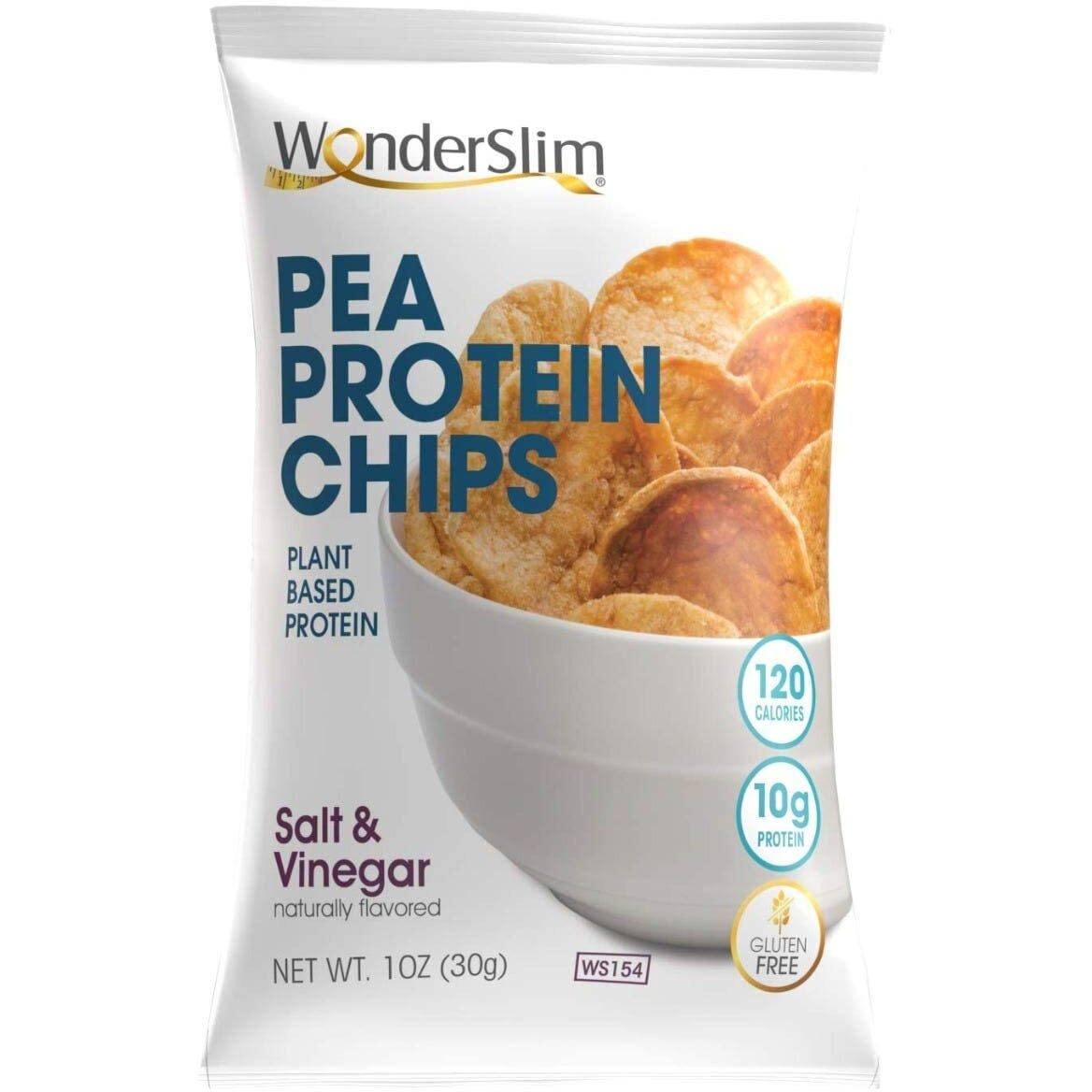 Wonderslim Pea Protein Snack Chips, Salt & Vinegar, 120 Calories, 10G Protein, Gluten Free (12Ct)