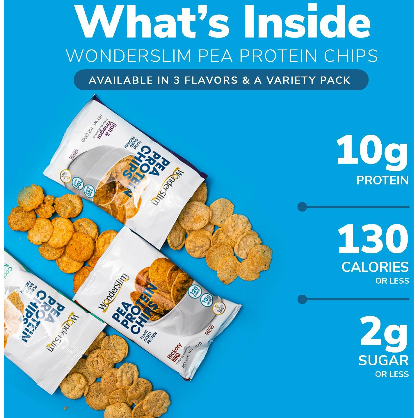 Wonderslim Pea Protein Snack Chips, Salt & Vinegar, 120 Calories, 10G Protein, Gluten Free (12Ct)
