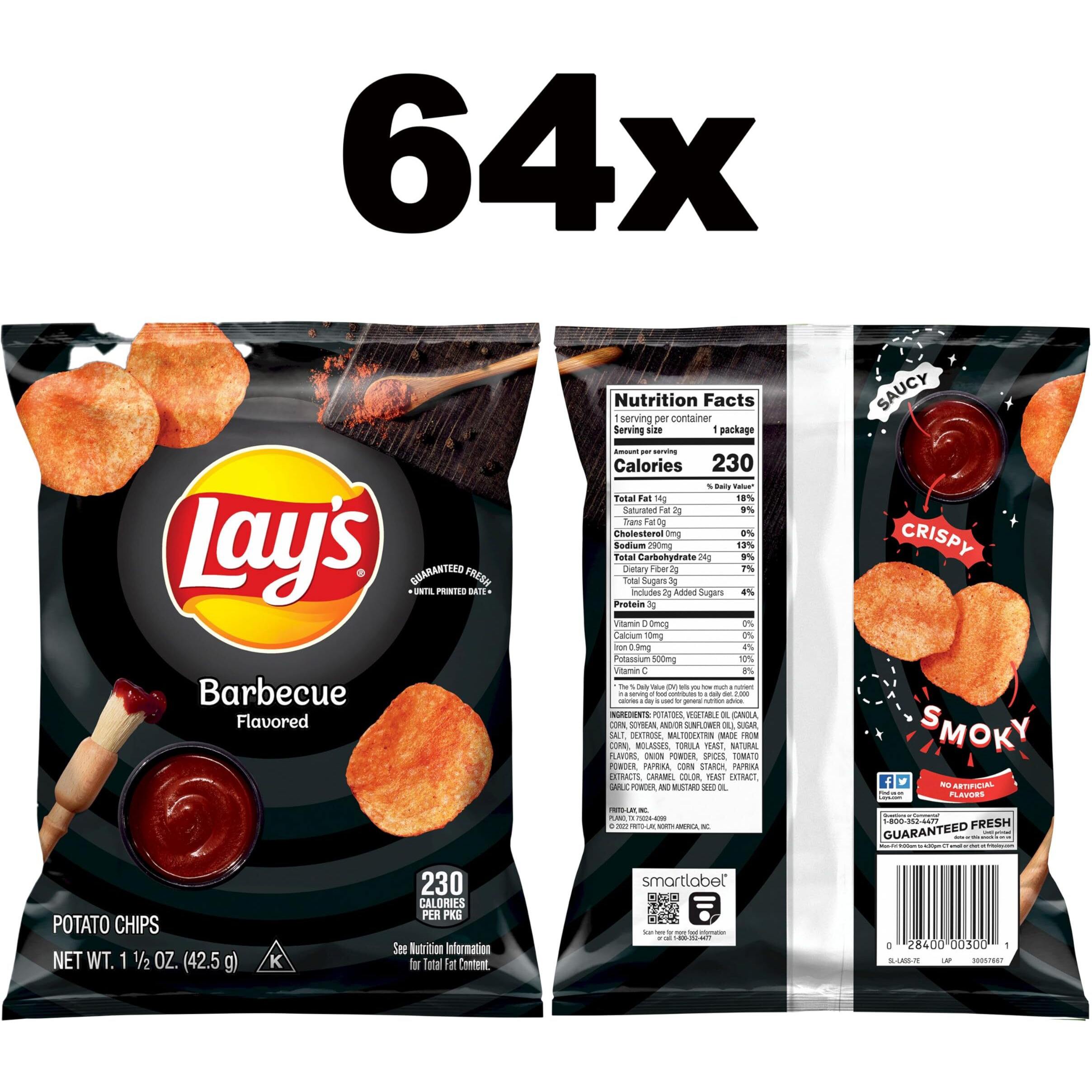 Lay's Potato Chips, Barbecue, 1.5 Ounce (Pack Of 64)