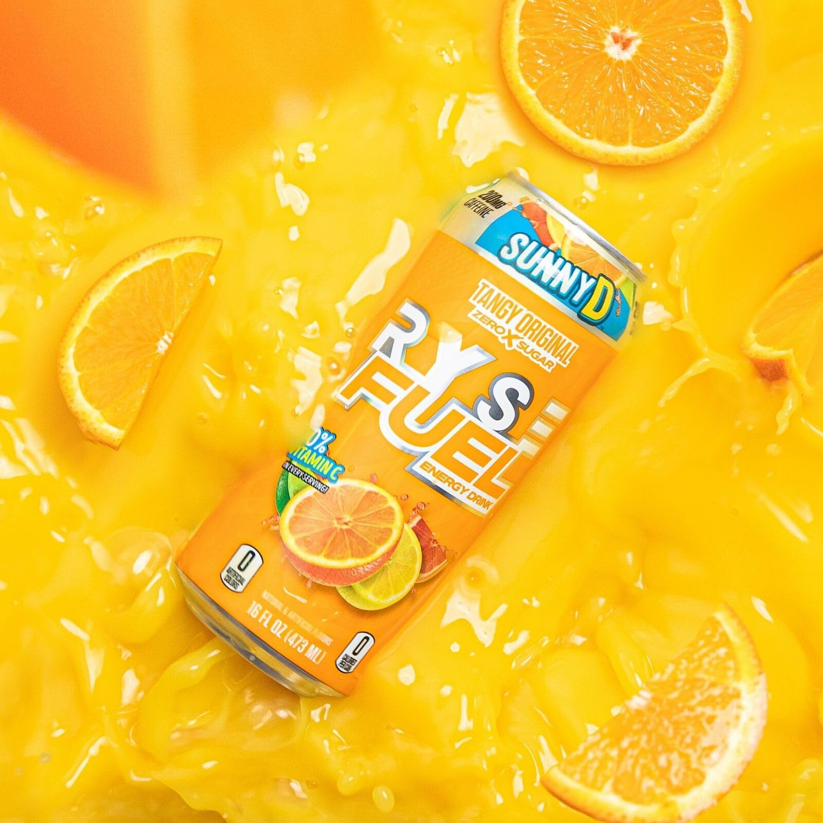 Ryse Fuel Sugar Free Energy Drink | Vegan Friendly, Gluten Free | No Fillers & No Artificial Colors | Low Calorie | 200Mg Natural Caffeine | 12 Pack (Sunny D Tangy Original)