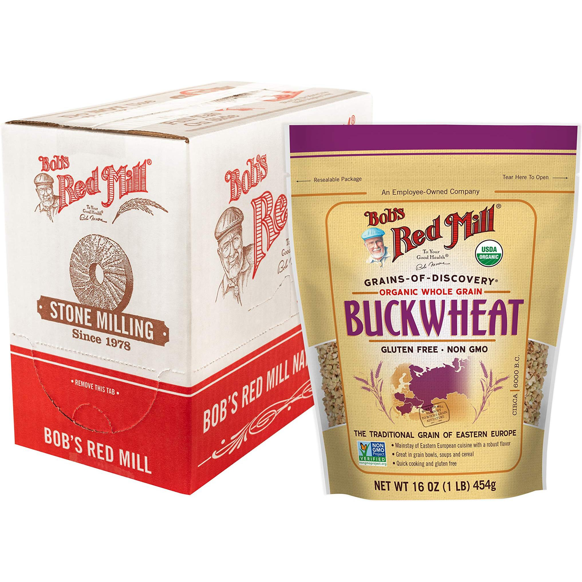 Bobs Red Mill Organic Raw/Untoasted Buckwheat Groats, 16 Ounce Bag (Pack Of 4), Gluten Free, Non-Gmo, Kosher