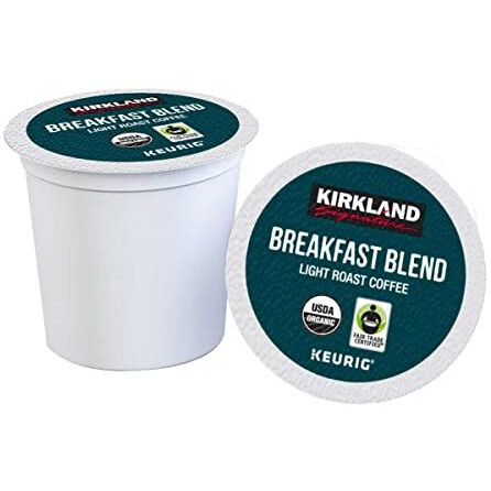 Kirkland Signature Organic Breakfast Blend Light-Roast Coffee, K-Cup Pods, 120 Count