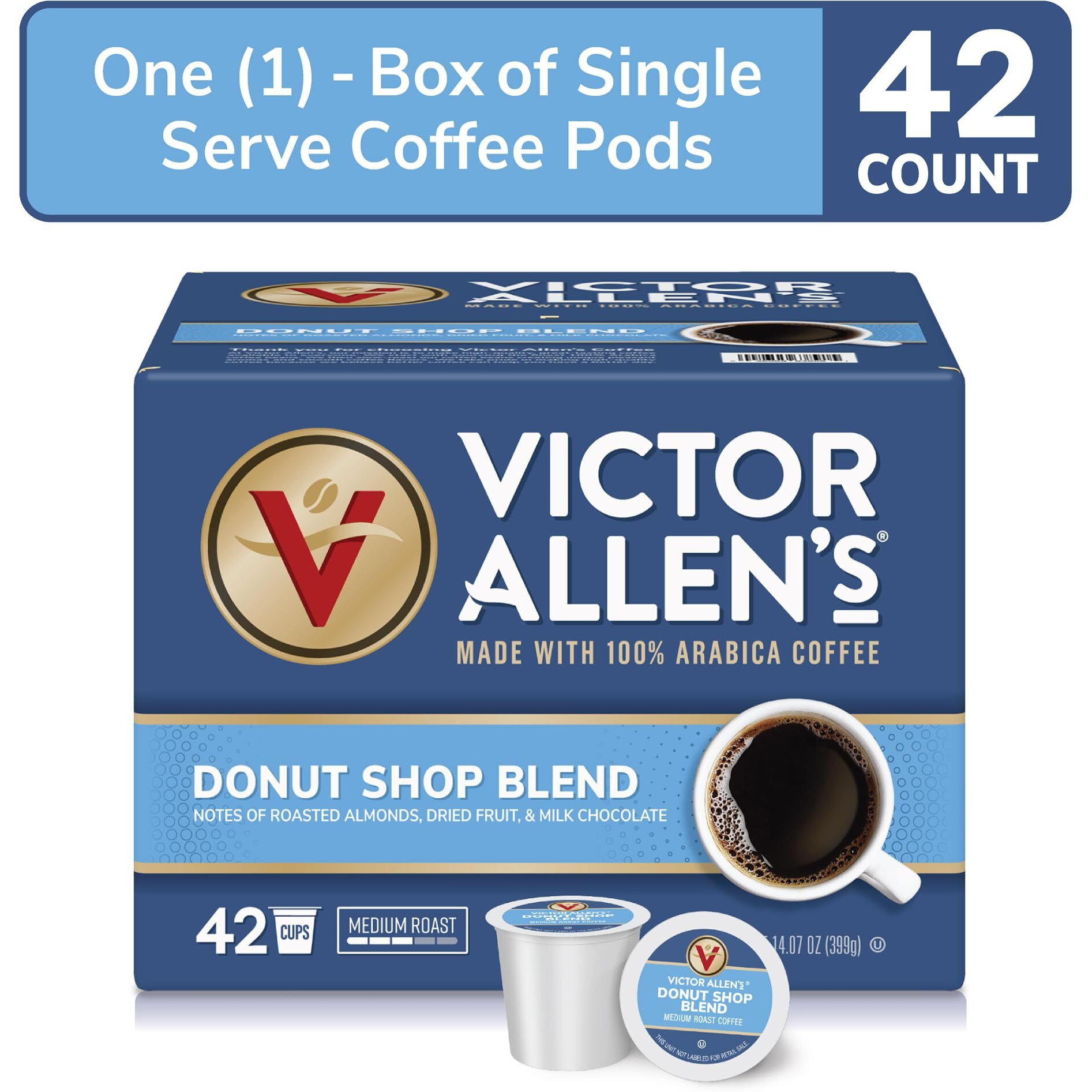 Victor Allen's Coffee Donut Shop Blend, Medium Roast, 42 Count, Single Serve Coffee Pods For Keurig K-Cup Brewers