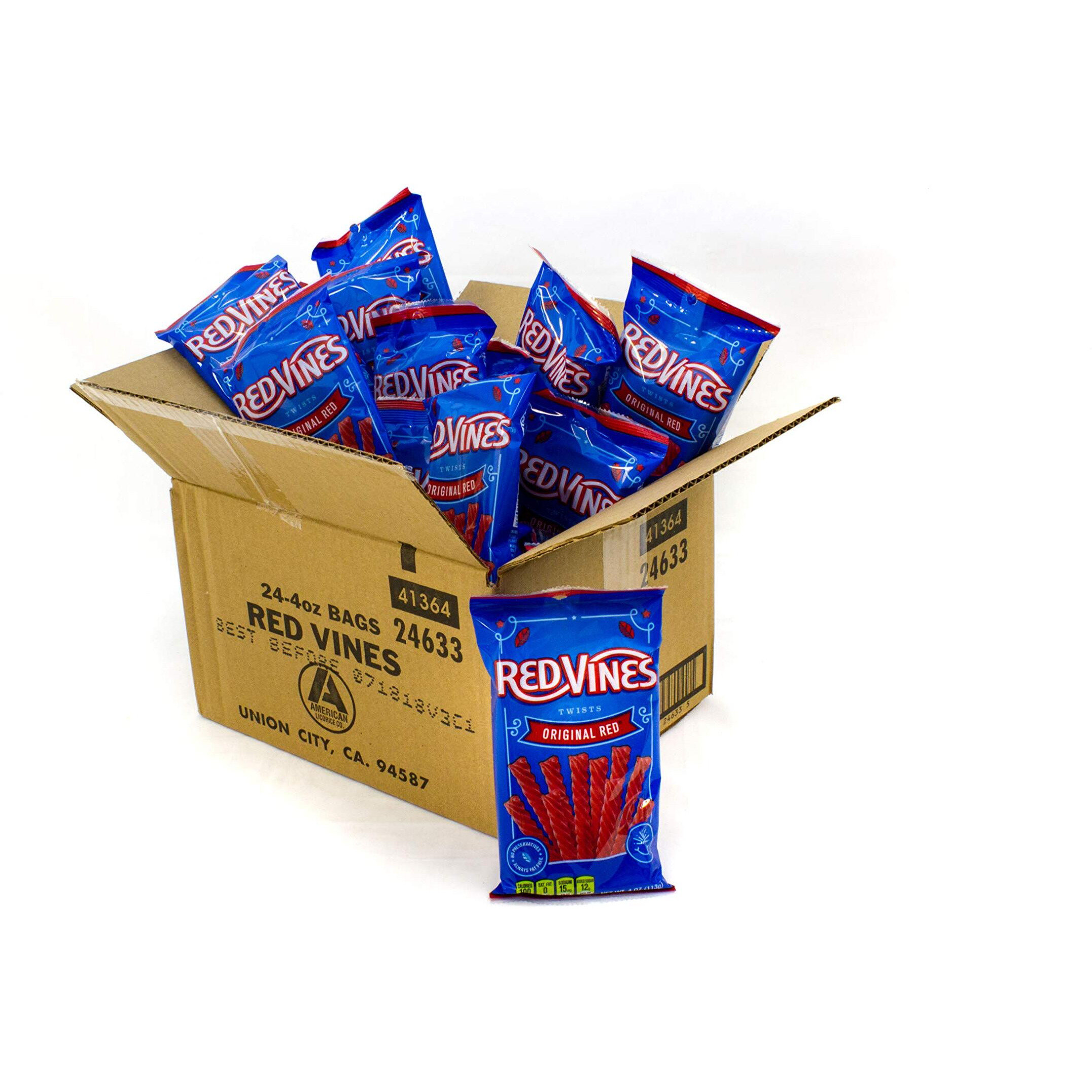 Red Vines Licorice Twists, Original Red Flavor, Soft & Chewy Candy, 4 Ounce (Pack Of 24)