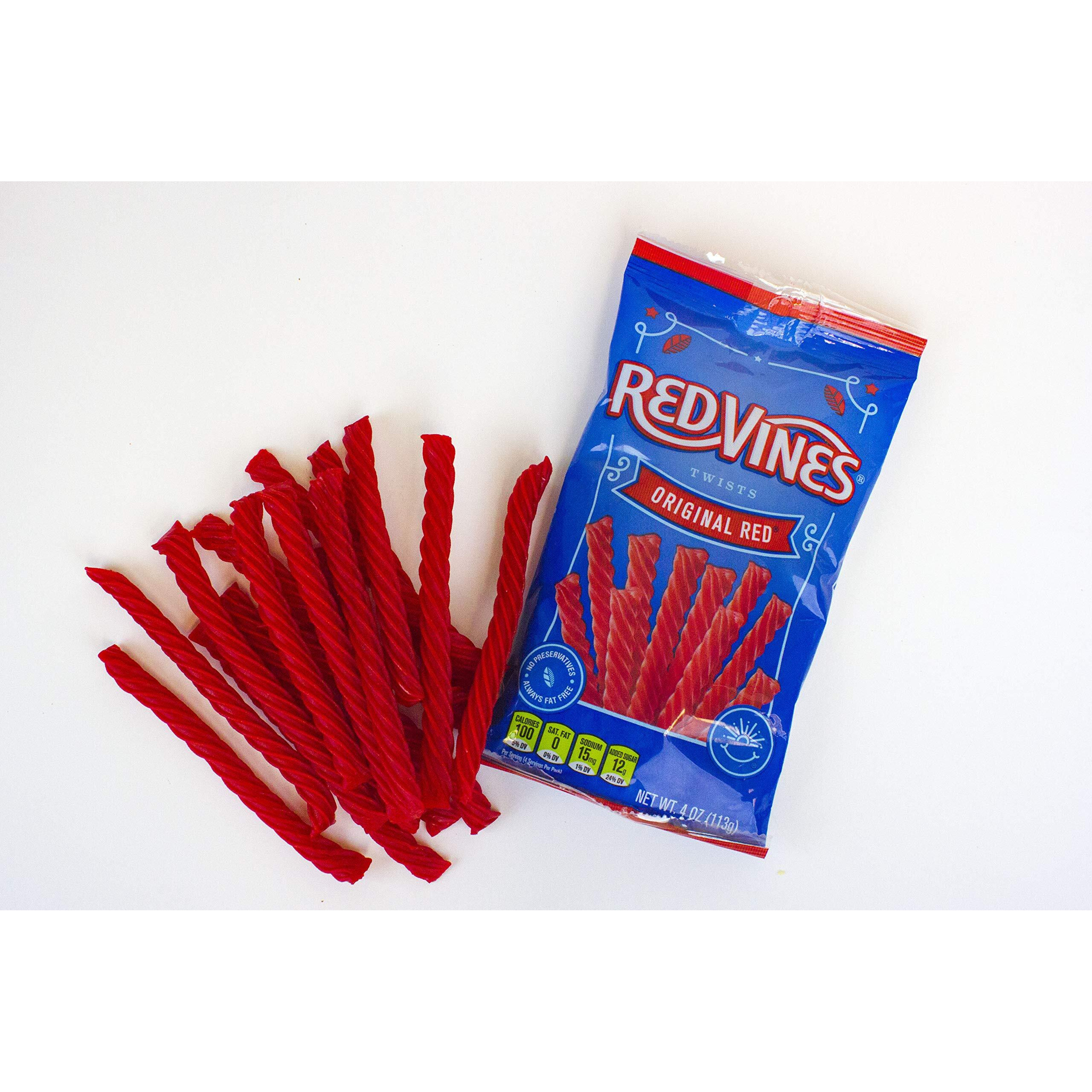 Red Vines Licorice Twists, Original Red Flavor, Soft & Chewy Candy, 4 Ounce (Pack Of 24)