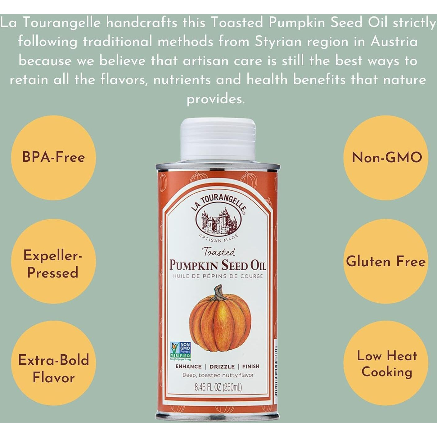 La Tourangelle, Toasted Pumpkin Seed Oil, Great For Cooking, Salad Dressings, Pastas, And Spreads - Health And Beauty Oil, 8.45 Fl Oz