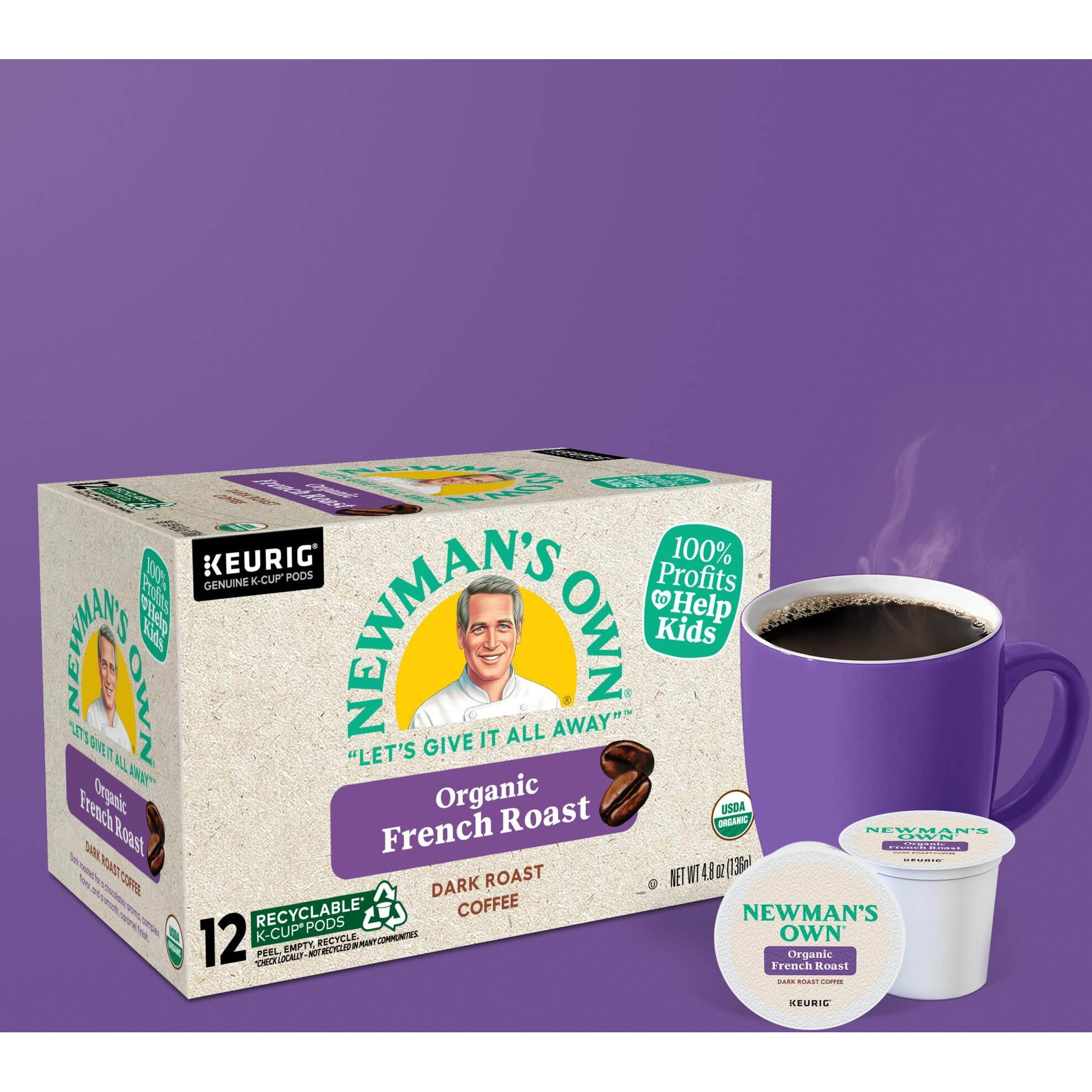 Newman's Own Organics French Roast Keurig Single-Serve K-Cup Pods, Dark Roast Coffee, 72 Count (6 Packs Of 12)