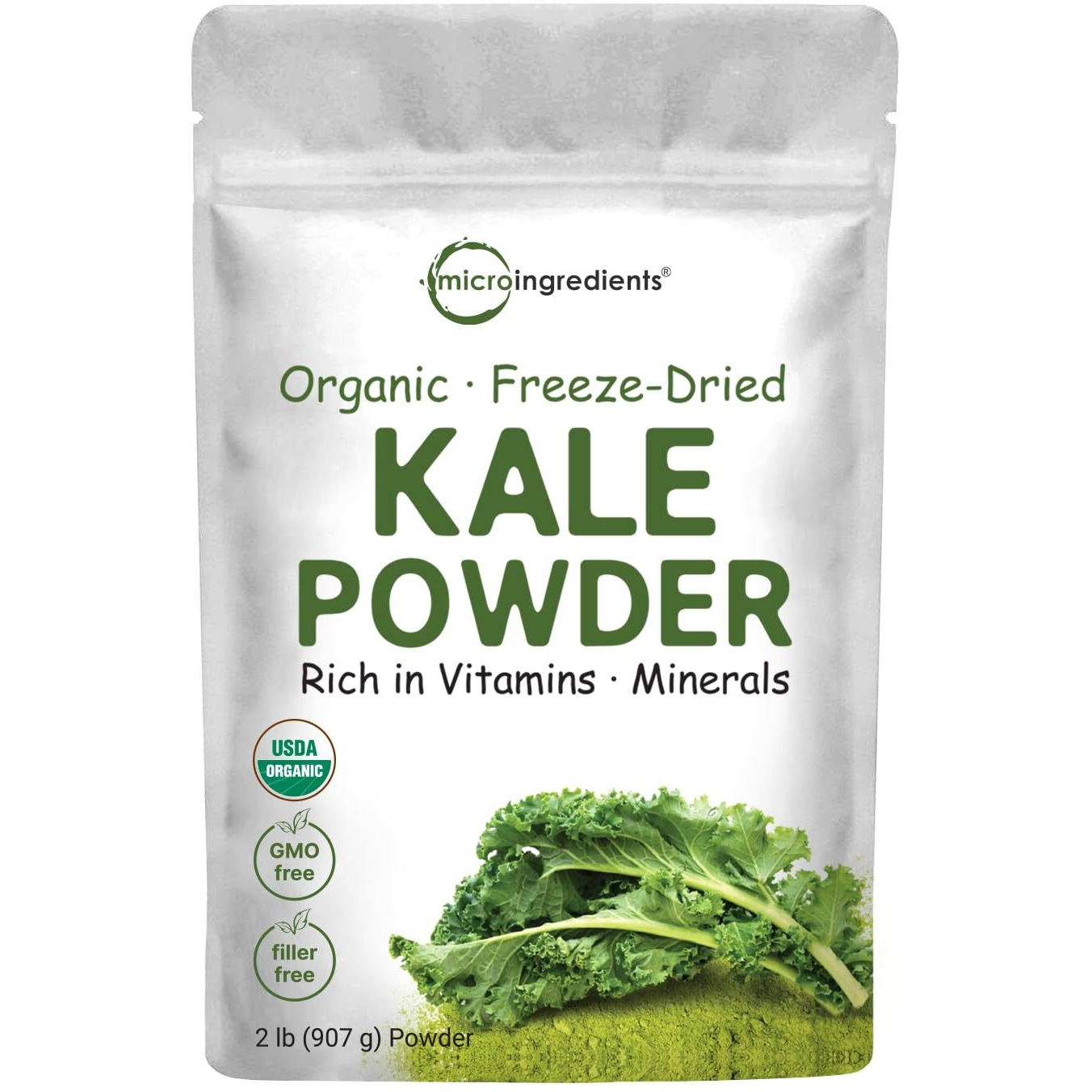 Sustainably Us Grown, Organic Kale Powder, 2 Pounds | Fresh Freeze Dried Source | Nutrient-Dense Greens Superfood | Kale Tea And Green Drink Mix | 907 Servings, No Gmos, Vegan Friendly