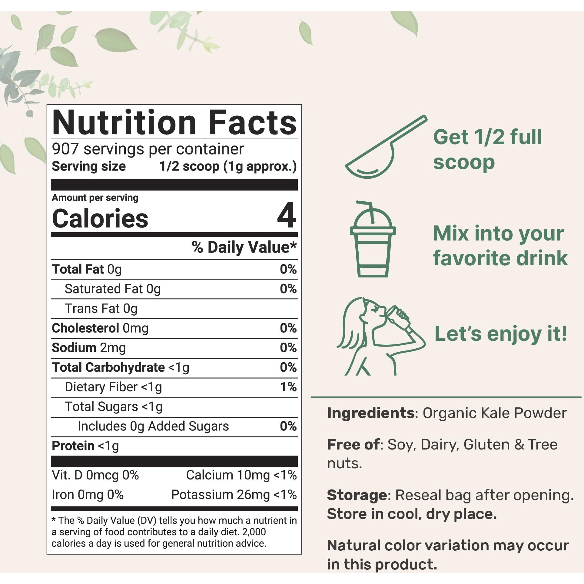 Sustainably Us Grown, Organic Kale Powder, 2 Pounds | Fresh Freeze Dried Source | Nutrient-Dense Greens Superfood | Kale Tea And Green Drink Mix | 907 Servings, No Gmos, Vegan Friendly