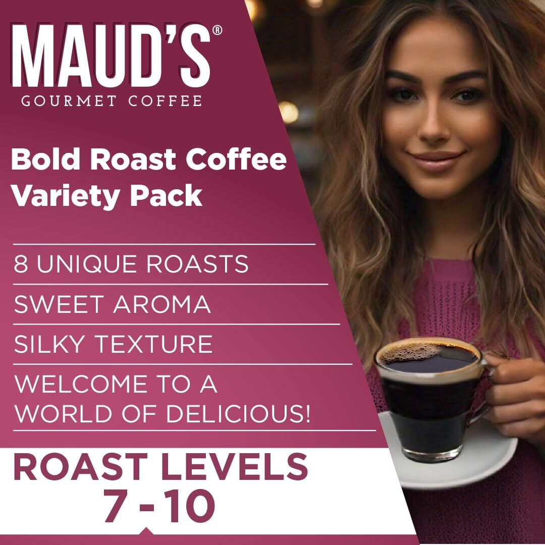 Maud's Bold Dark Roast Coffee Pods Variety Pack, 40 Ct | 8 Assorted Coffee Flavors | 100% Arabica Dark Roasted Coffee | Solar Energy Produced Recyclable Pods Compatible With Keurig K Cups Maker