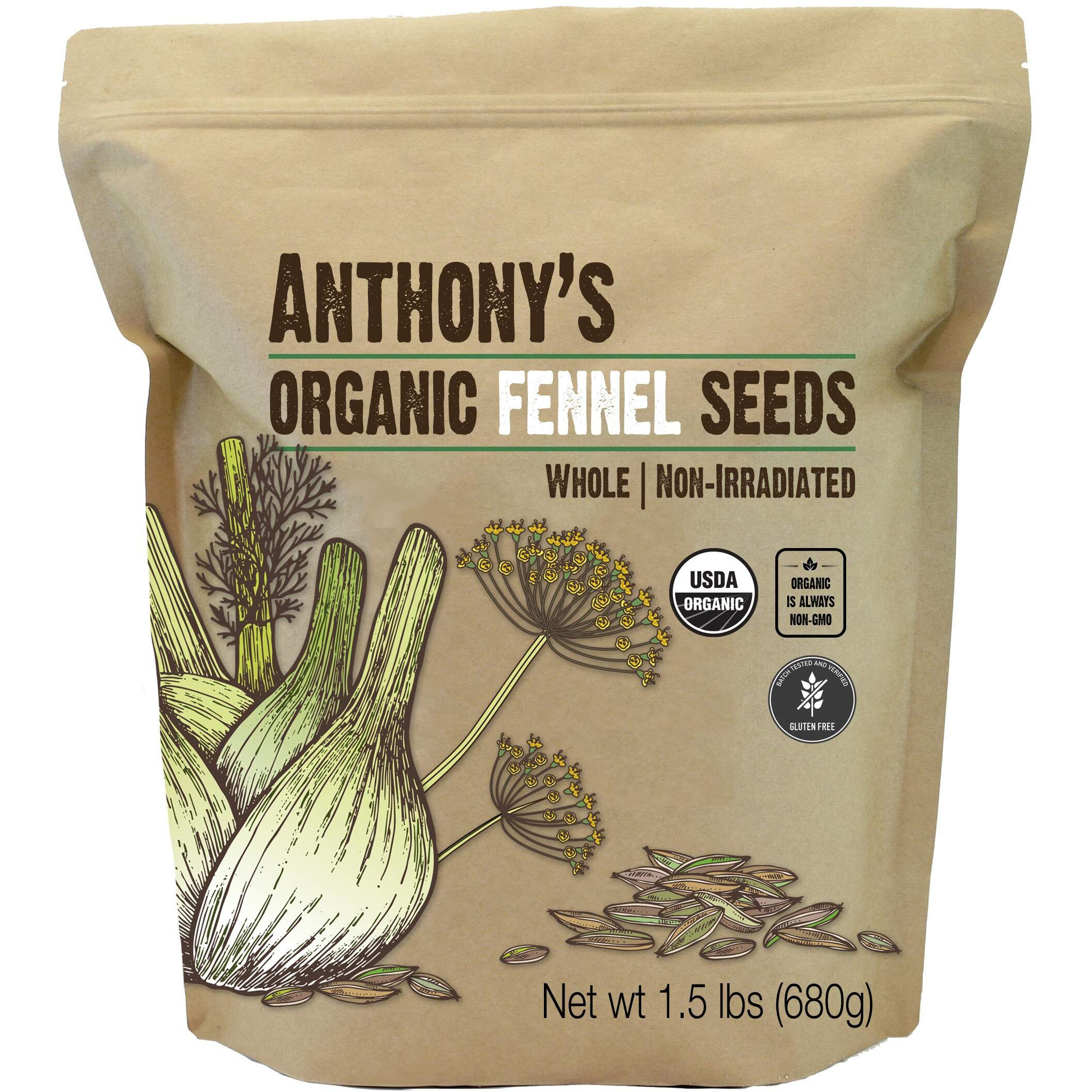 Anthony's Organic Fennel Seeds, 1.5 Lb, Whole Seeds, Non-Irradiated, Gluten-Free, Non-Gmo