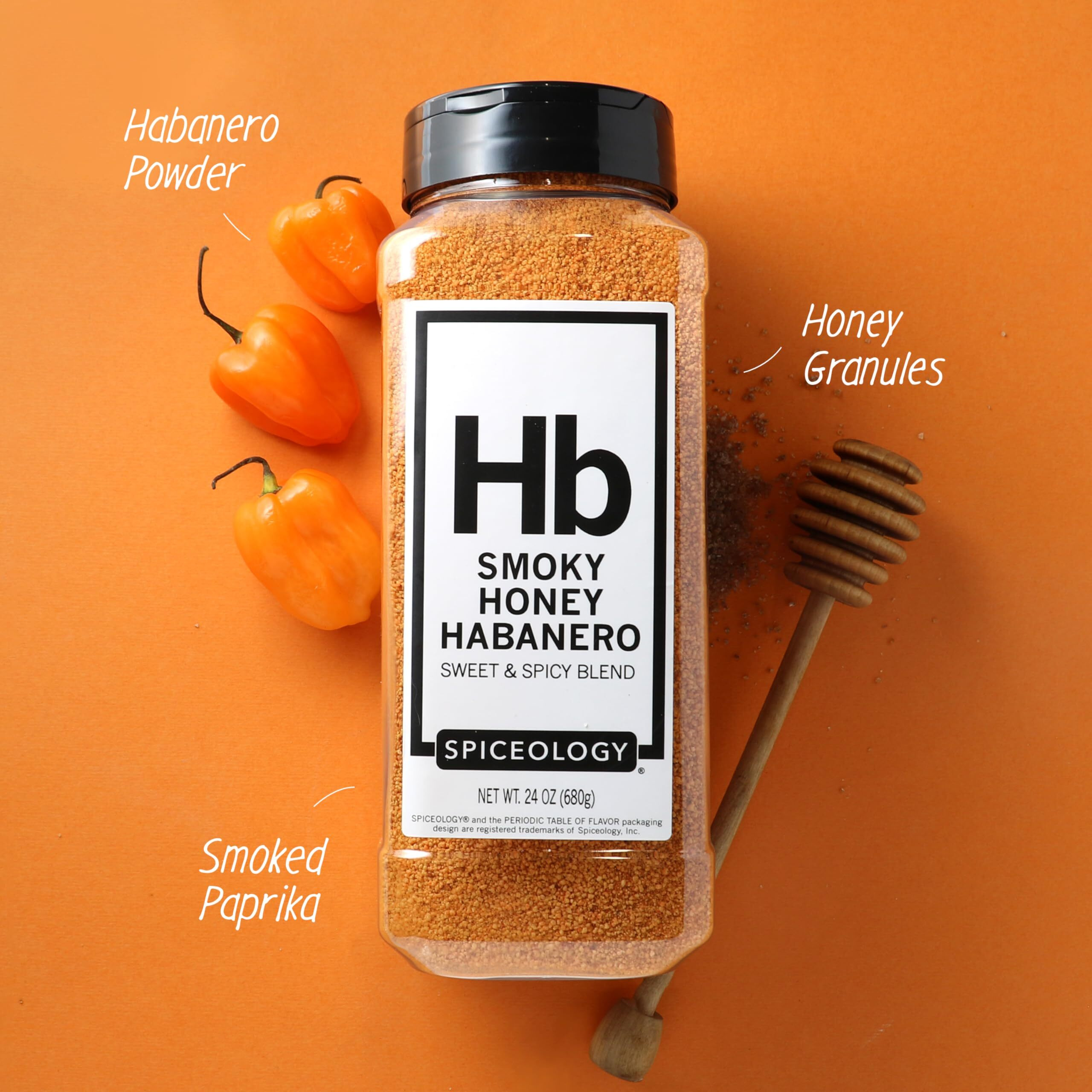 Spiceology - Smoky Honey Habanero - Sweet & Spicy Bbq Rub - Barbeque Rubs, Spice Blends And Seasonings For Smoking Or Grilling - Use On Chicken, Wings, Pork, Steak, Nuts, Butter, Bacon, Or Burgers - 24 Oz