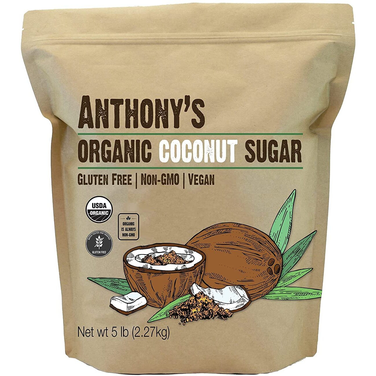 Anthonys Organic Coconut Sugar 5Lbs, Non-Gmo And Gluten Free