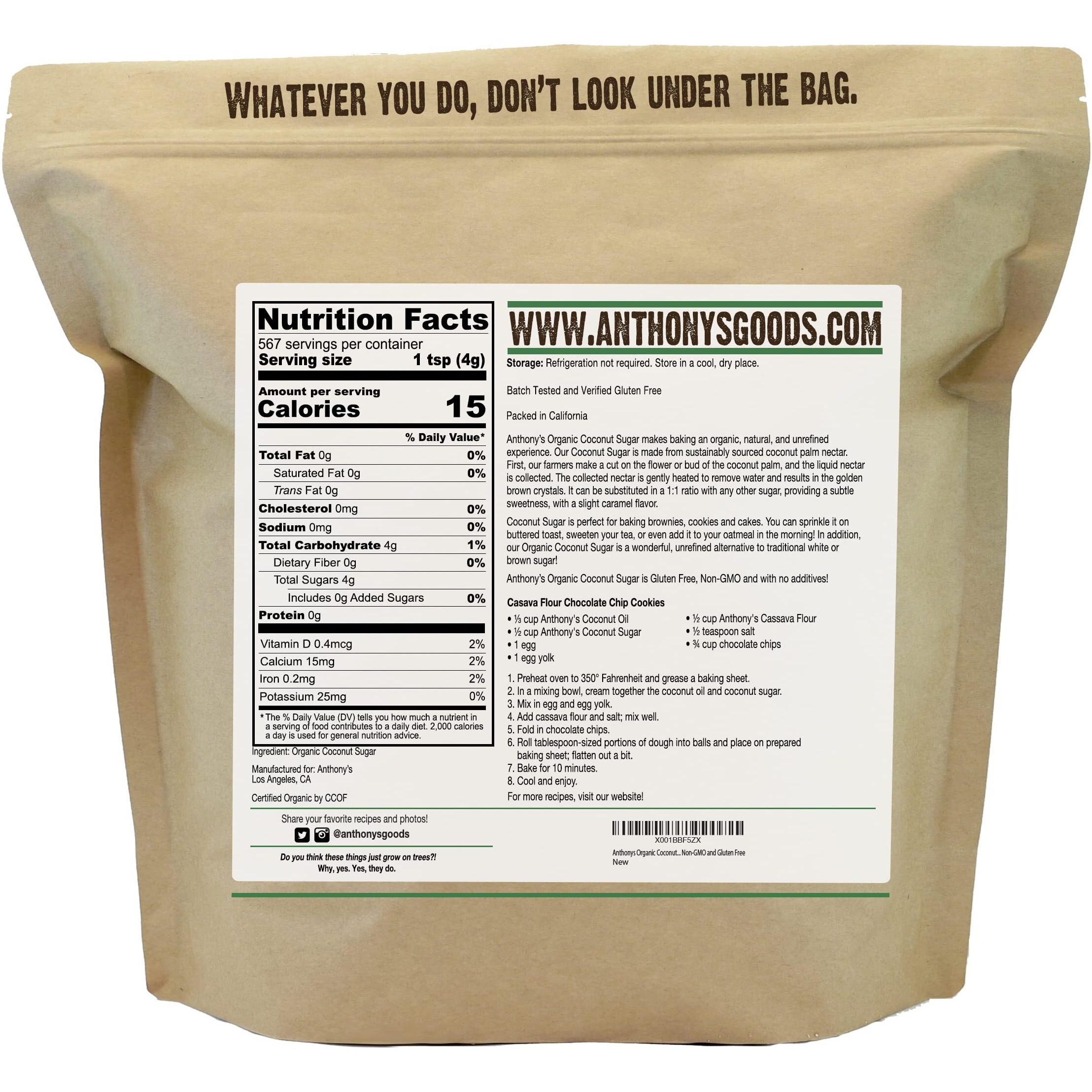 Anthonys Organic Coconut Sugar 5Lbs, Non-Gmo And Gluten Free