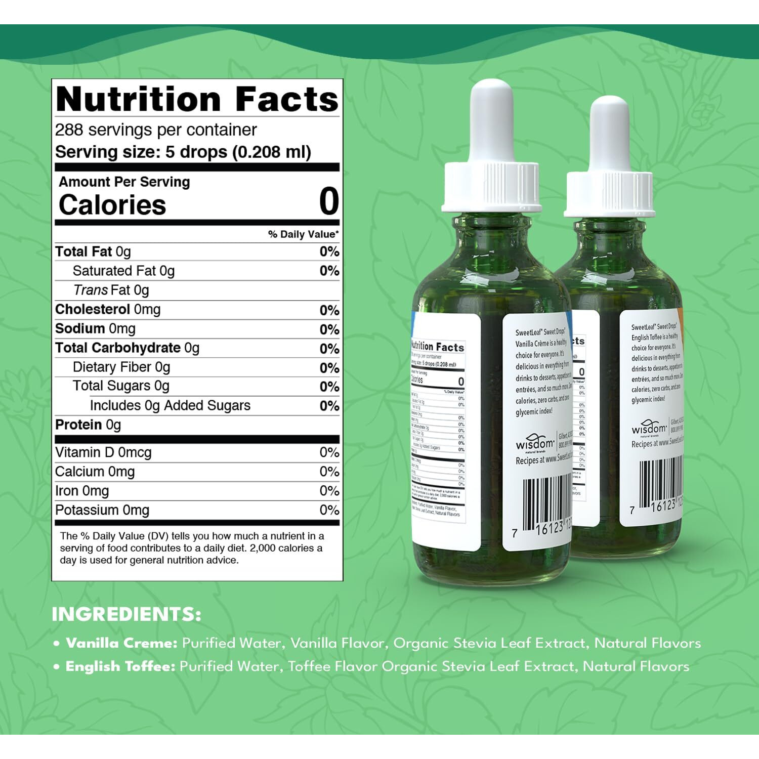 Sweetleaf Sweet Drops Stevia Liquid Sweetener, Variety 2-Pack - Vanilla Crme And English Toffee, 2 Oz Ea