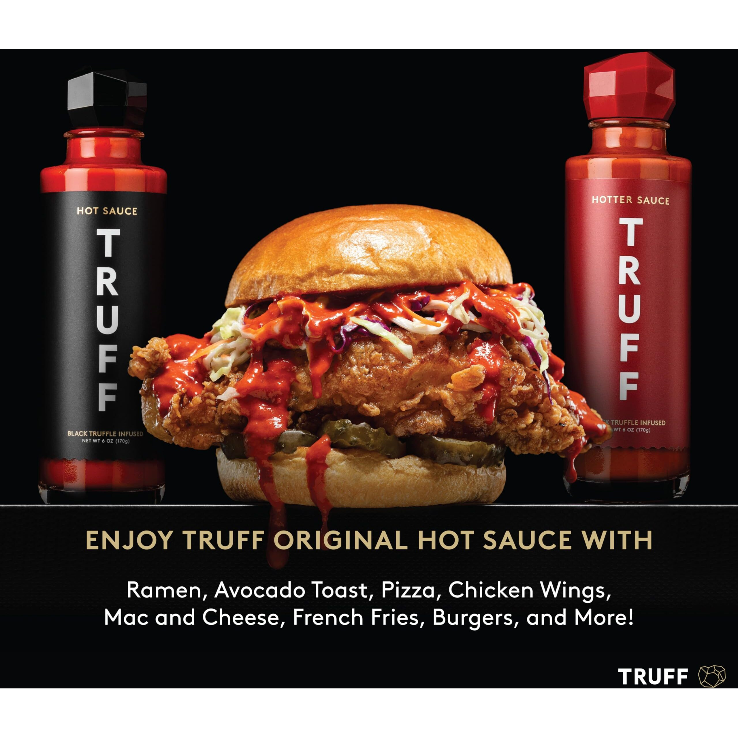 Truff Hot Sauce And Hotter Sauce 2-Pack Bundle, Gourmet Hot Sauce Set, Black Truffle And Chili Peppers, Gift Idea For The Hot Sauce Fans (Black/Red, 6 Oz, 2 Count)