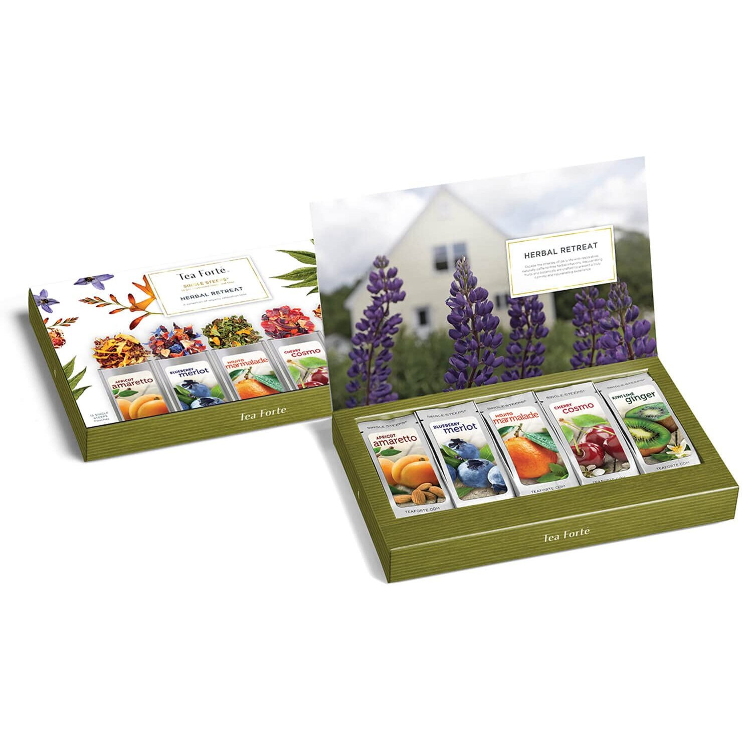 Tea Forte Single Steeps Loose Leaf Herbal Retreat Tea Sampler, Assorted Variety Tea Box, Single Serve Pouches, 15 Count (Pack Of 1)