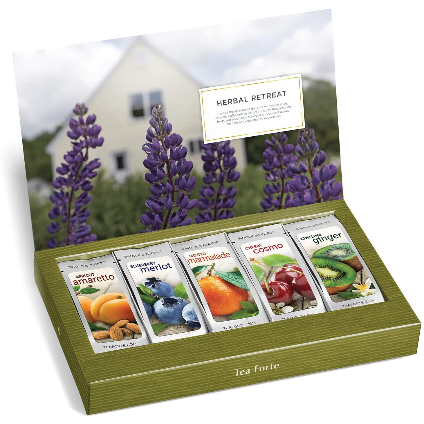 Tea Forte Single Steeps Loose Leaf Herbal Retreat Tea Sampler, Assorted Variety Tea Box, Single Serve Pouches, 15 Count (Pack Of 1)