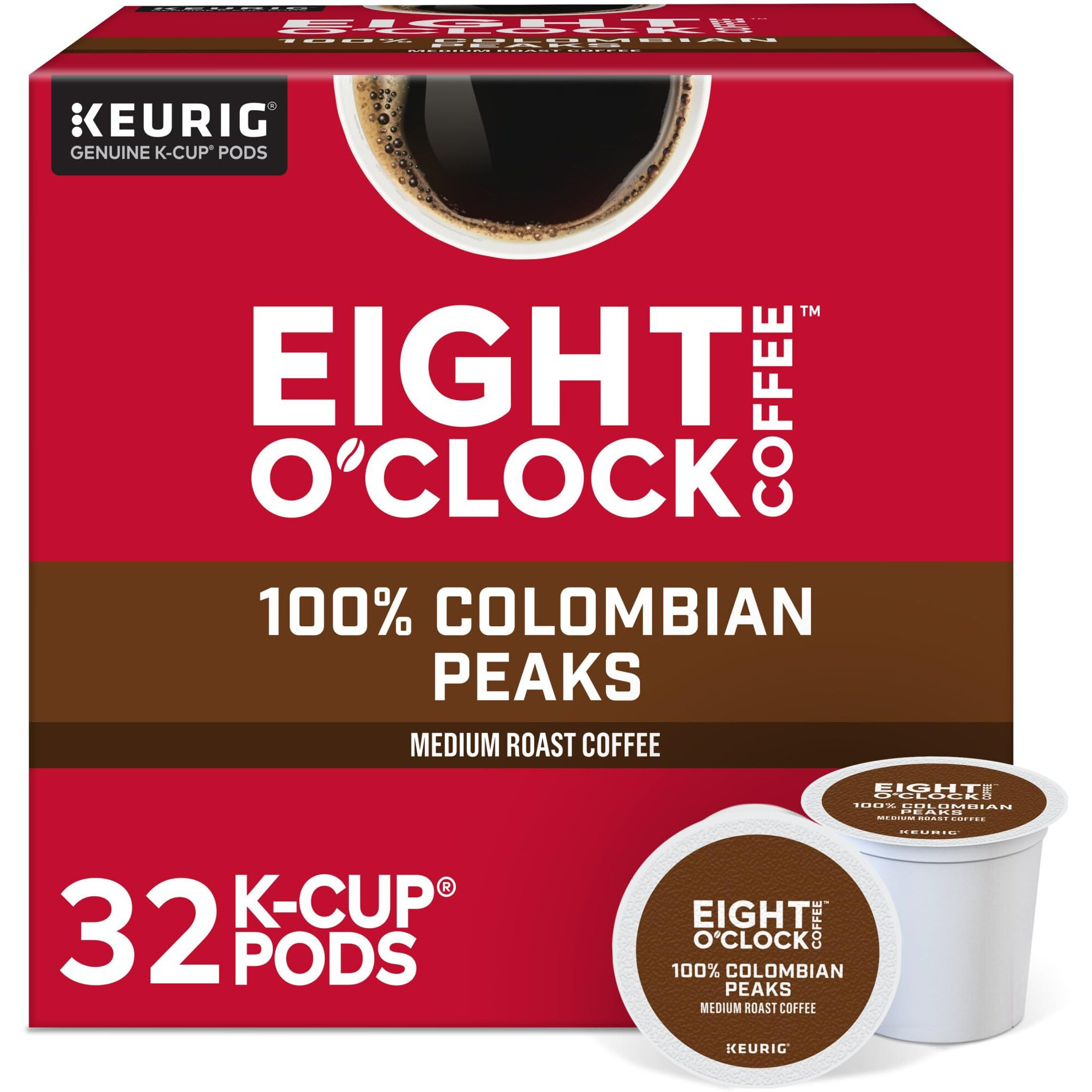 Eight O'Clock Coffee Colombian Peaks Single-Serve Keurig K-Cup Pods, Medium Roast Coffee Pods, 32 Count