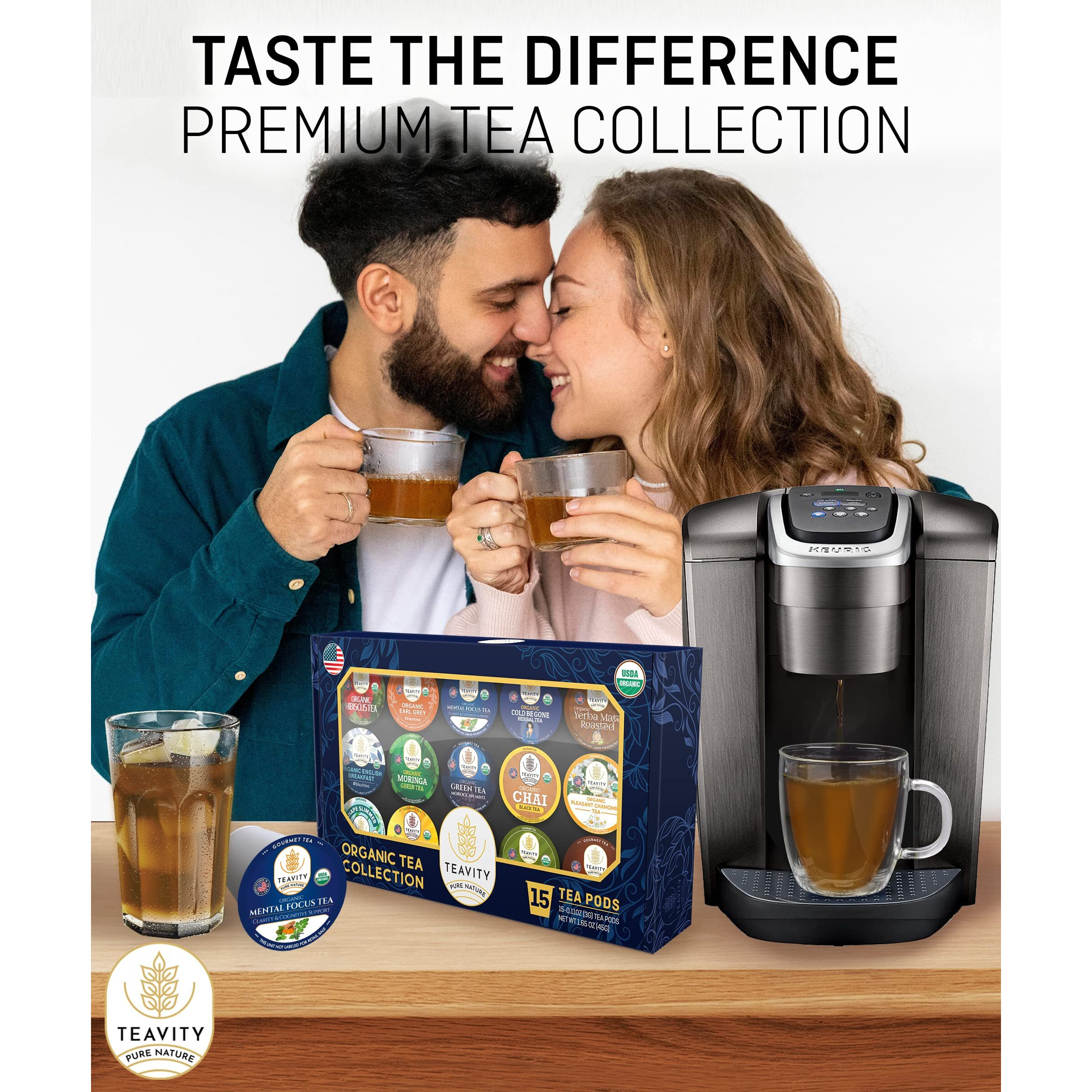 Organic Tea Pods Variety Pack - Assorted Sampler Pack Compatible For Keurig Brewer And Coffee Maker - Earl Grey, English Breakfast, Chai, Chamomile - Herbal Tea Pod For K Cup Keurig Brewing -15 Count (Pack Of 1) By Teavity