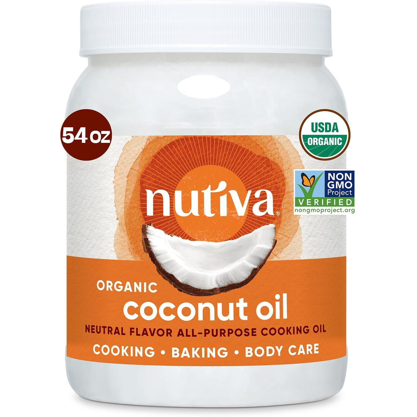 Nutiva Organic Steam-Refined Coconut Oil, 54 Fl Oz, Usda Organic, Non-Gmo, Vegan, Keto, Paleo, Neutral Flavor And Aroma For Cooking & Natural Moisturizer For Skin And Hair