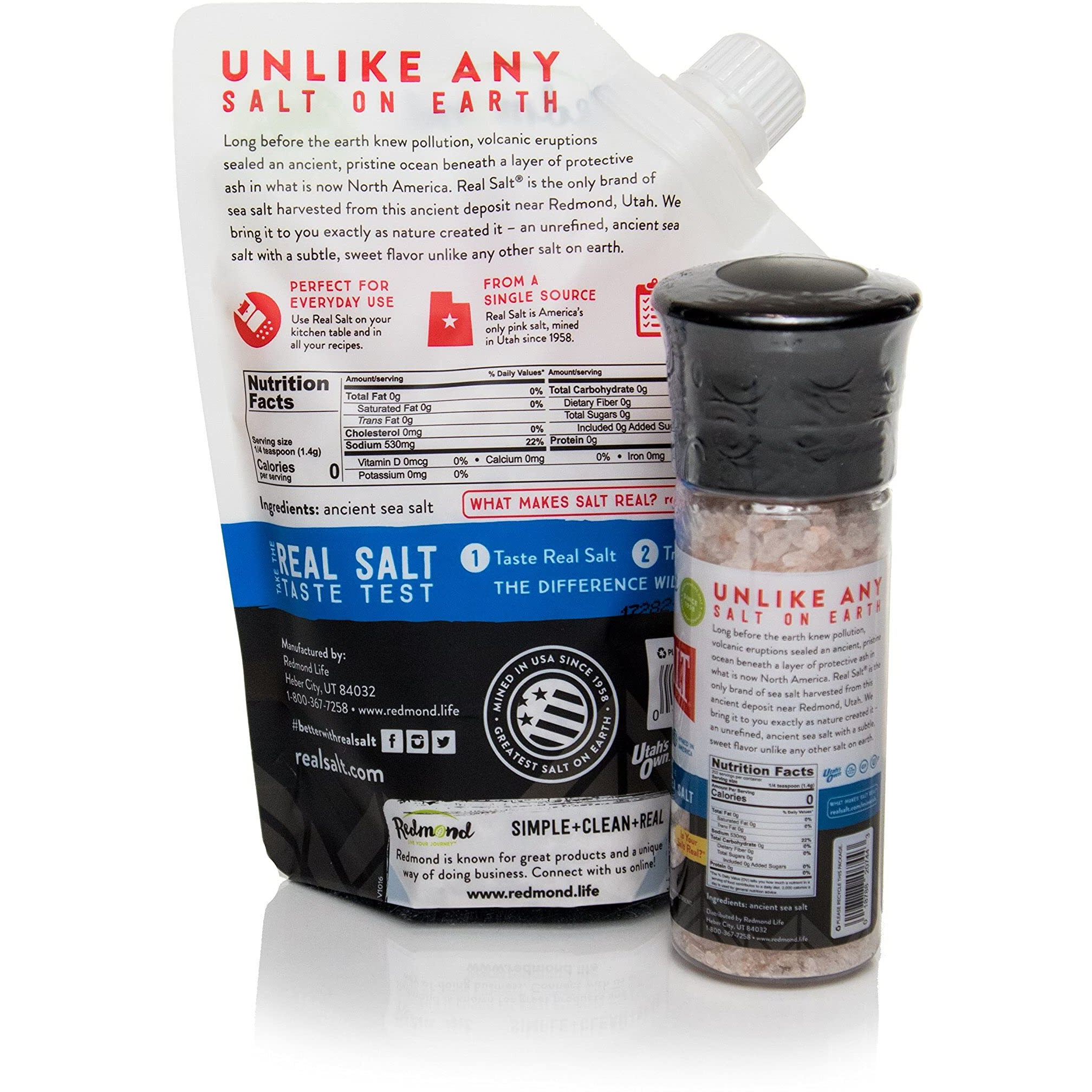 Redmond Real Sea Salt - Natural Unrefined Gluten Free, Coarse Salt With Coarse Grinder (Original Bundle)