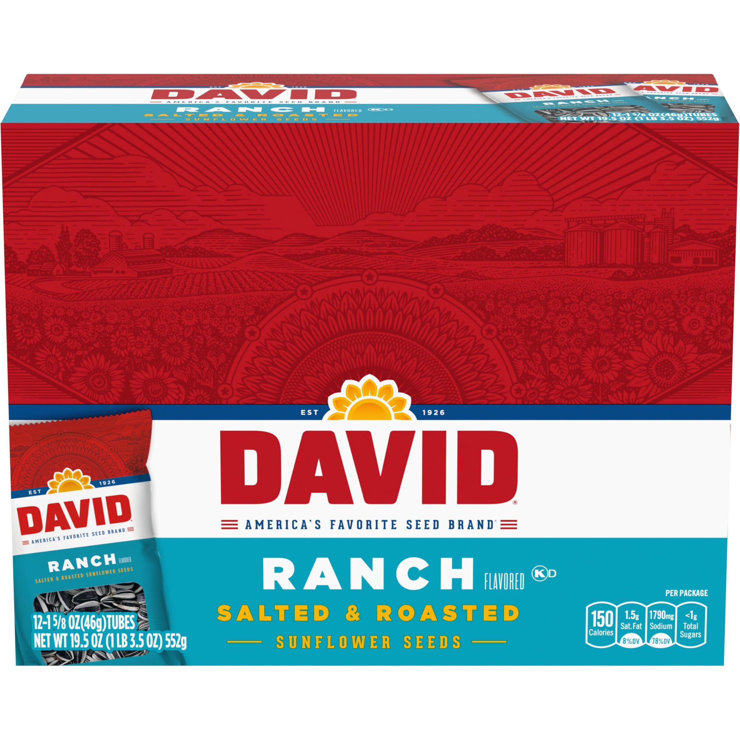 David Roasted And Salted Ranch Sunflower Seeds, 1.625 Oz, 12 Pack