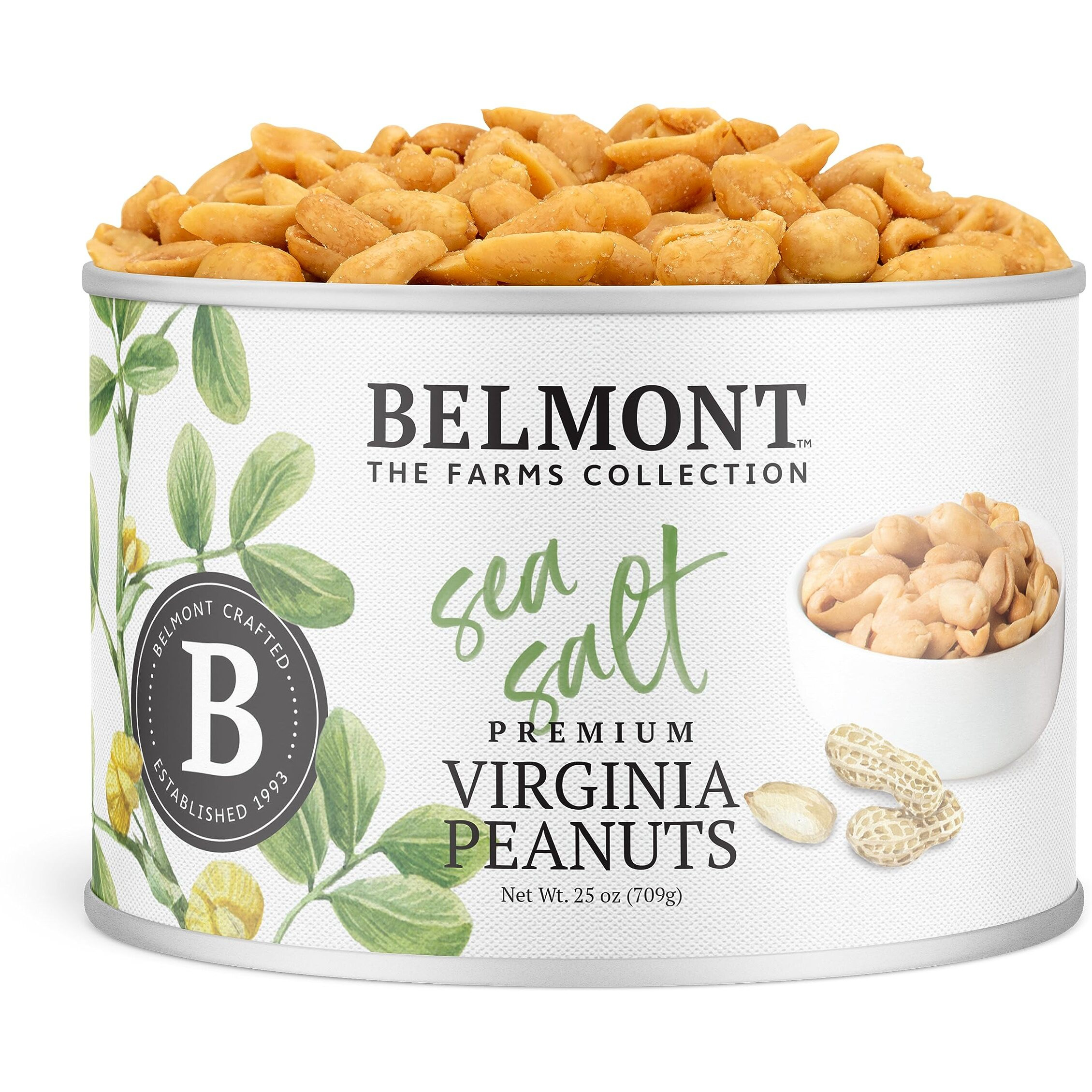 Belmont Peanuts Gourmet Sea-Salted Virginia Peanuts, 25 Oz (1 Pack) - Only 3 Simple Ingredients, No Preservatives, 7G Protein - A Premium, Salty, Crunchy, Hand Seasoned Snack