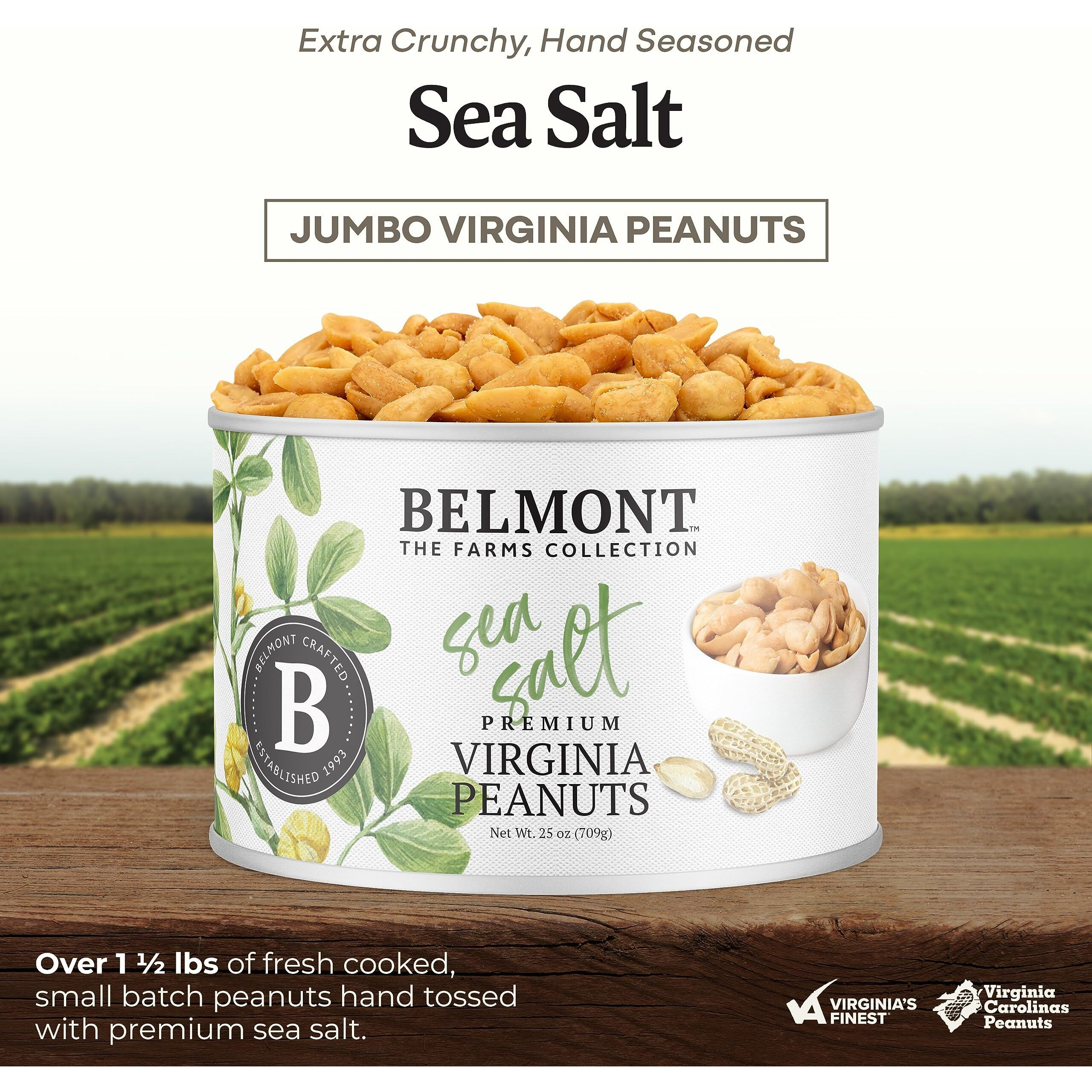 Belmont Peanuts Gourmet Sea-Salted Virginia Peanuts, 25 Oz (1 Pack) - Only 3 Simple Ingredients, No Preservatives, 7G Protein - A Premium, Salty, Crunchy, Hand Seasoned Snack