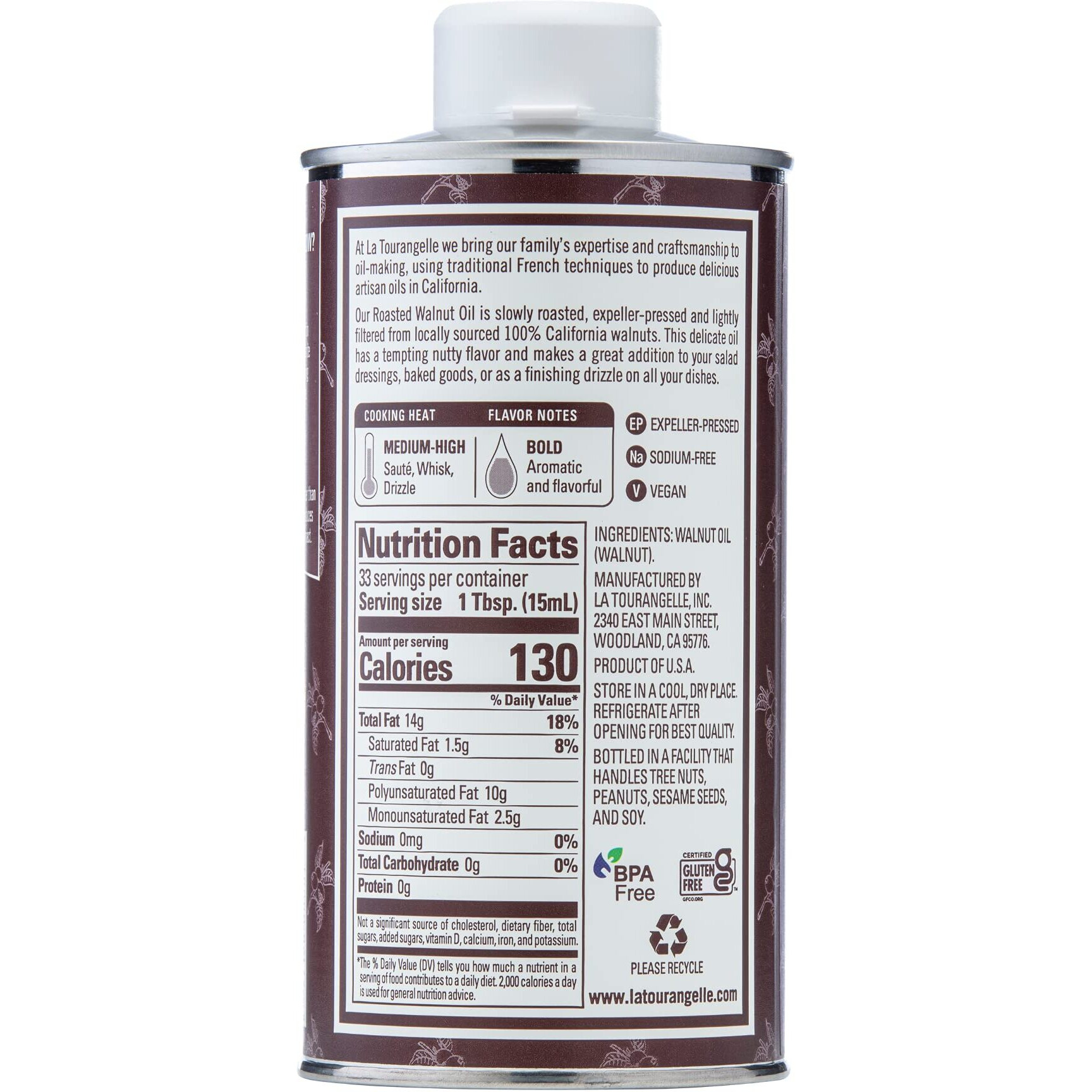 La Tourangelle, Roasted Walnut Oil, Plant-Based Source Of Omega-3 Fatty Acid, Cooking, Baking, & Beauty, 16.9 Fl Oz