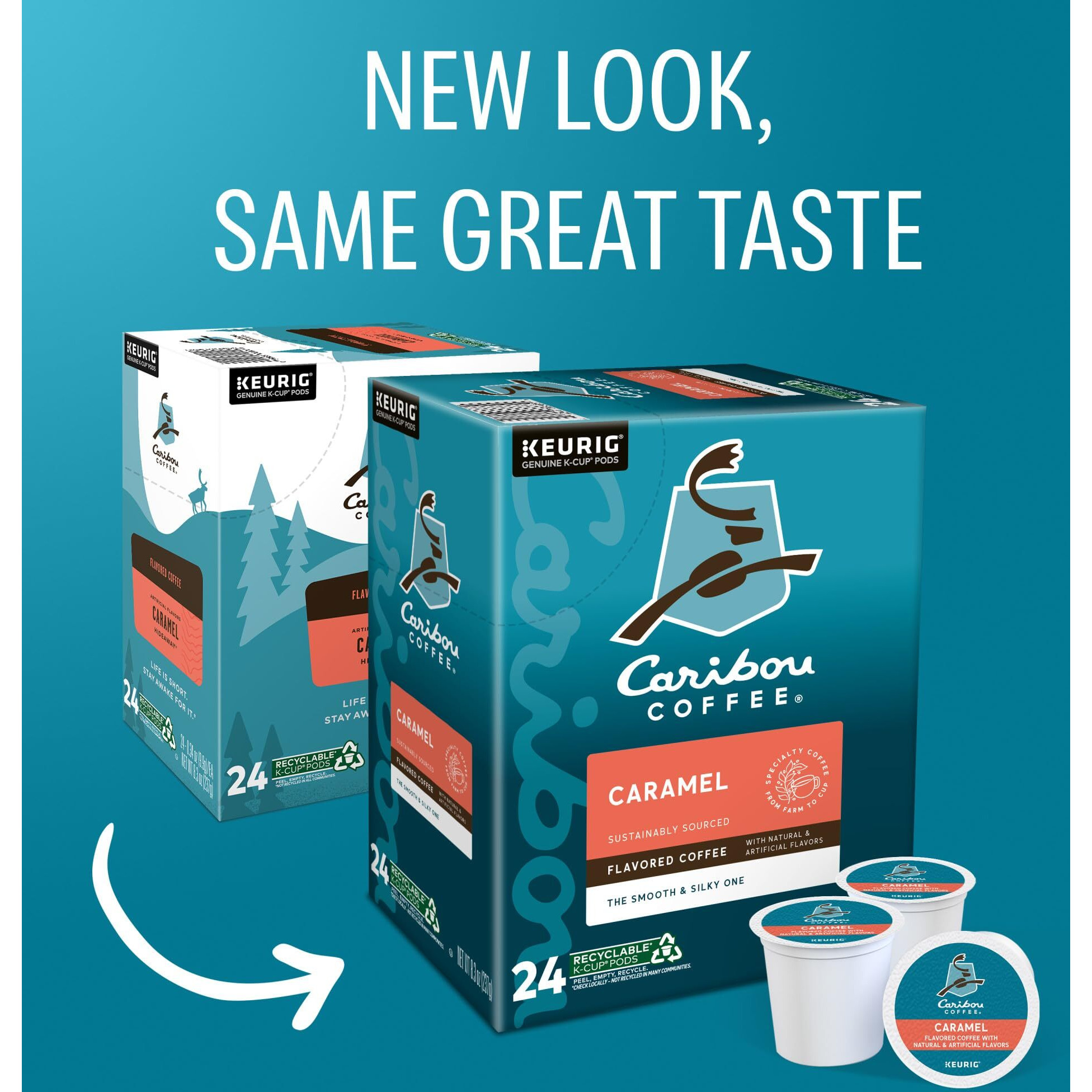 Caribou Coffee Caramel Flavored Coffee, Single Serve Keurig K-Cup Pods, Medium Roast Coffee, 96-Count Box (4 Packs Of 24)
