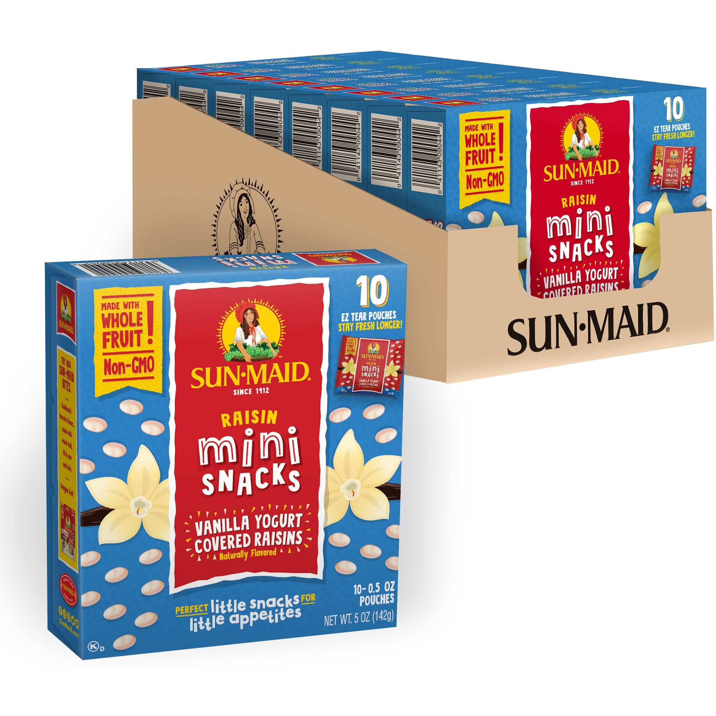 Sun-Maid Vanilla Yogurt Coated Raisins - (80 Pack) 0.5 Oz Mini Snack-Size Box - Yogurt Covered Dried Fruit Snack For Lunches And Snacks