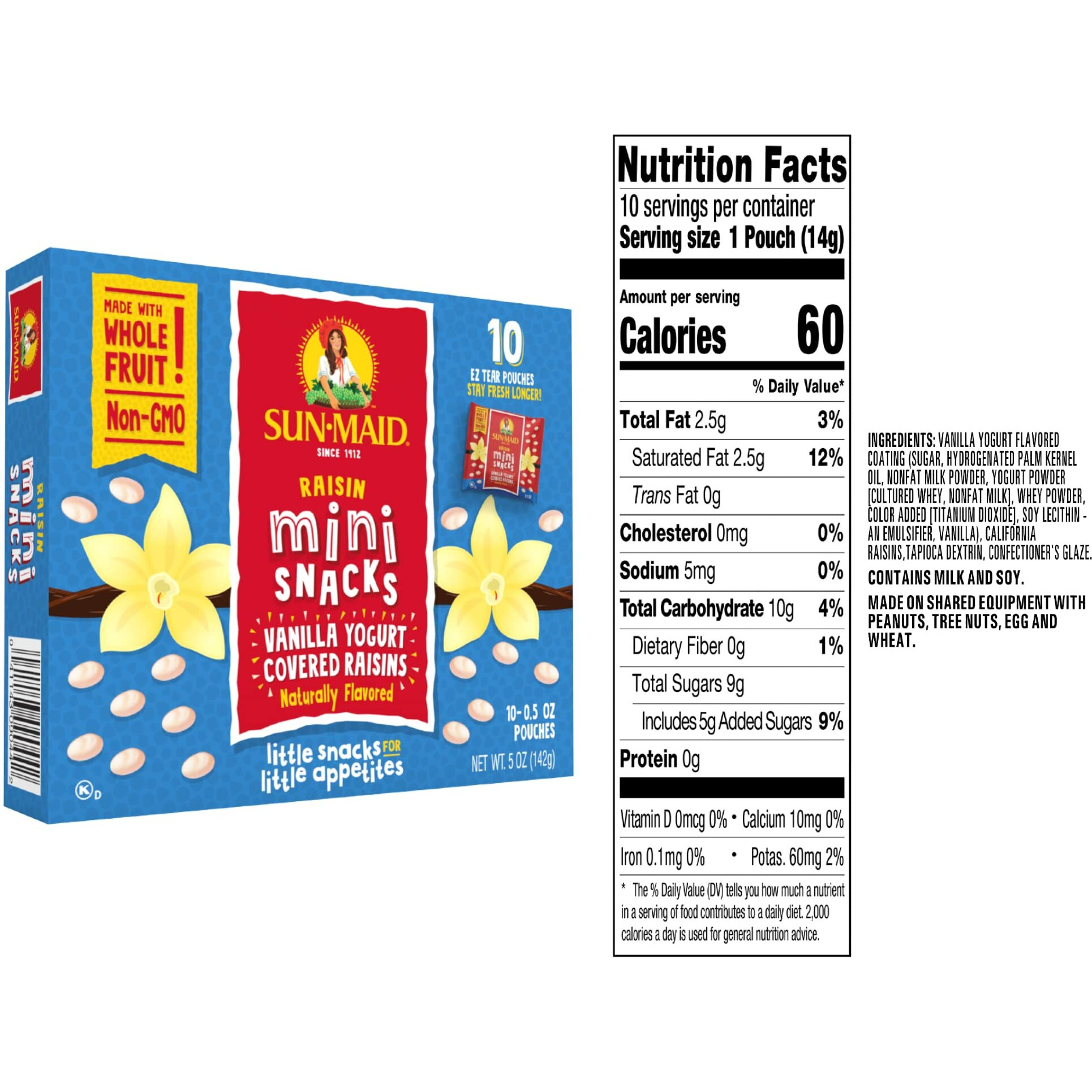 Sun-Maid Vanilla Yogurt Coated Raisins - (80 Pack) 0.5 Oz Mini Snack-Size Box - Yogurt Covered Dried Fruit Snack For Lunches And Snacks