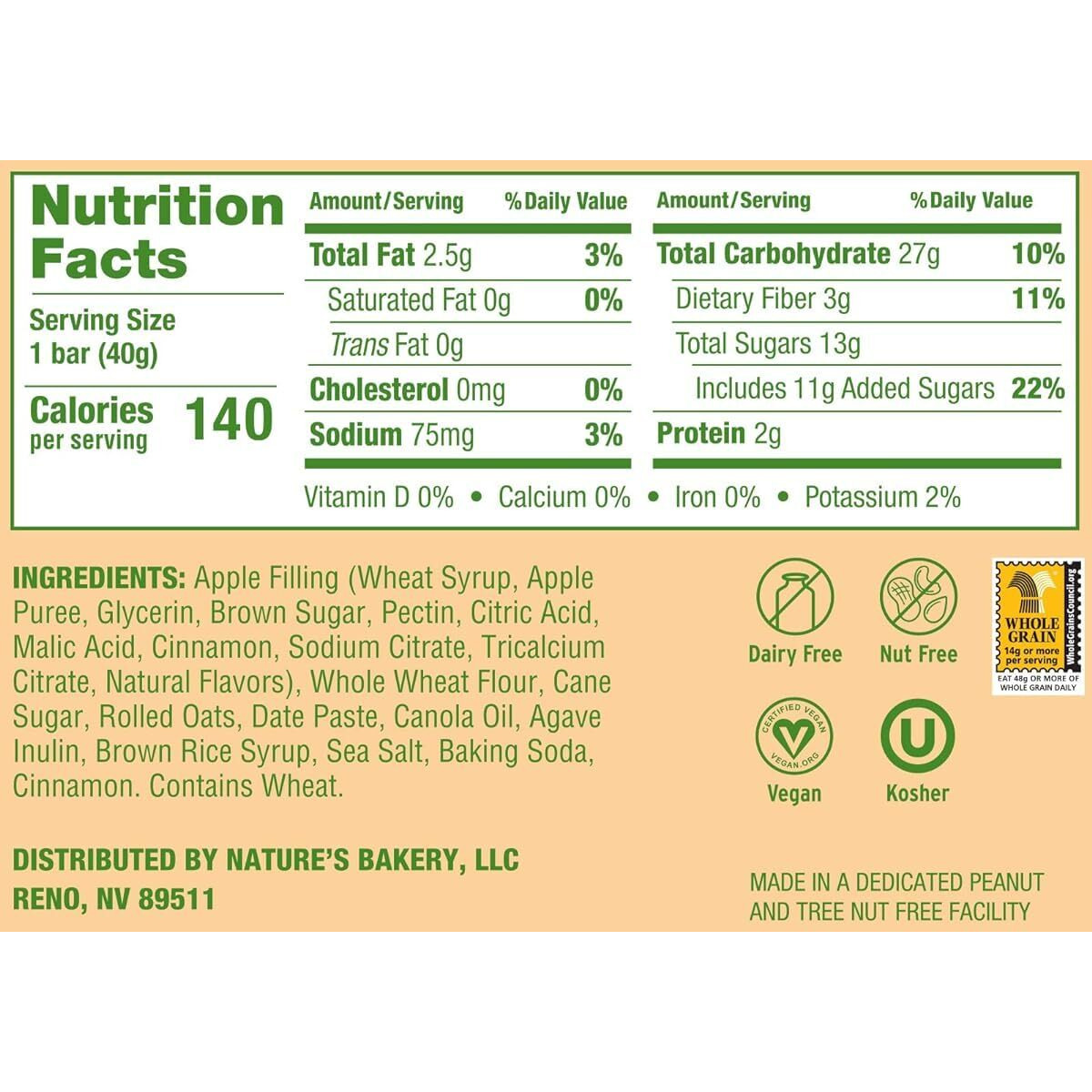 Nature's Bakery Oatmeal Crumble Bars, Apple, Real Fruit, Vegan, Non-Gmo, Breakfast Bar, 1 Box With 12 Twin Packs (12 Twin Packs)