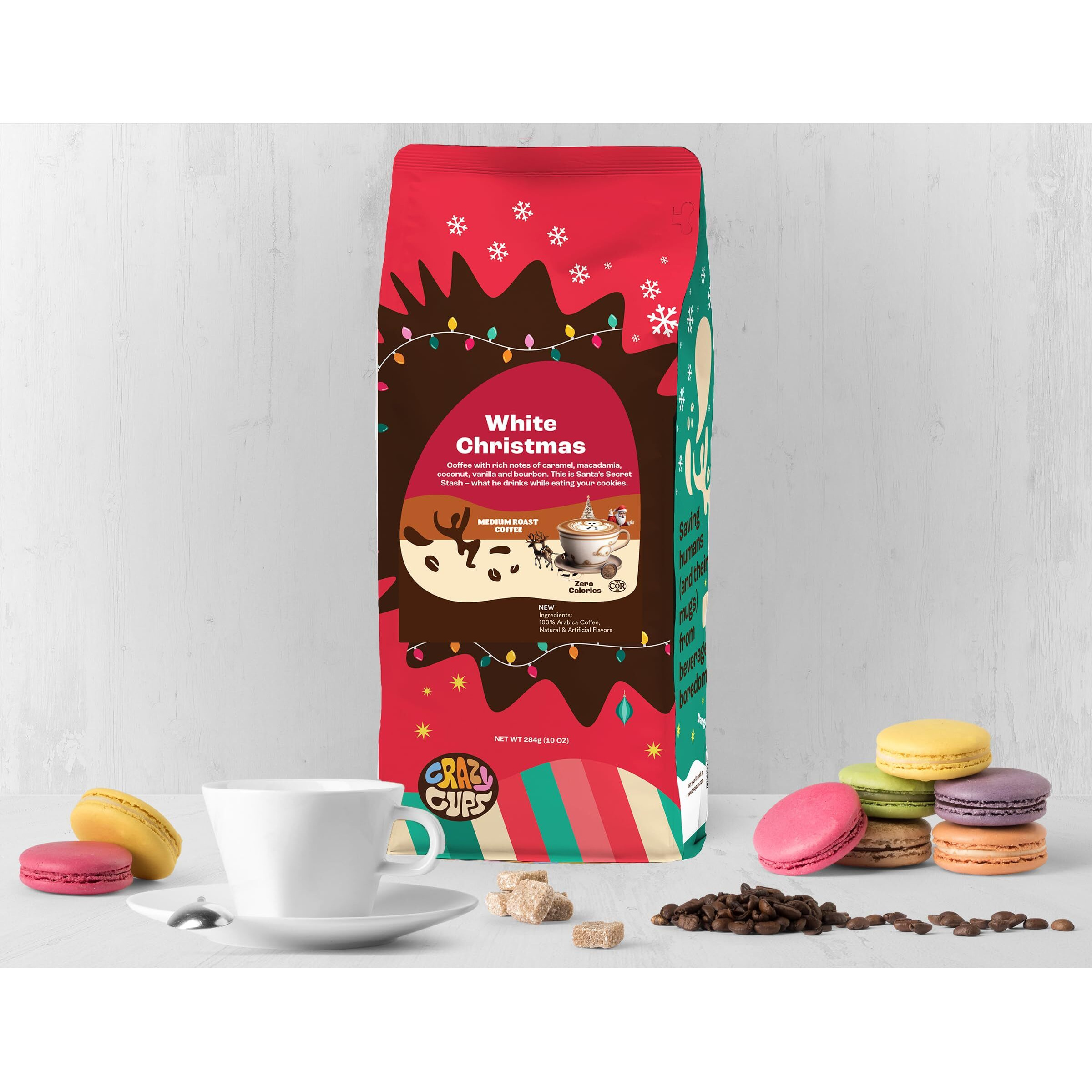 Crazy Cups Flavored Ground Christmas Coffee, White Christmas Coffee In 10 Oz Bag, For Brewing Flavored Hot Or Iced Coffee, (Pack Of 1)