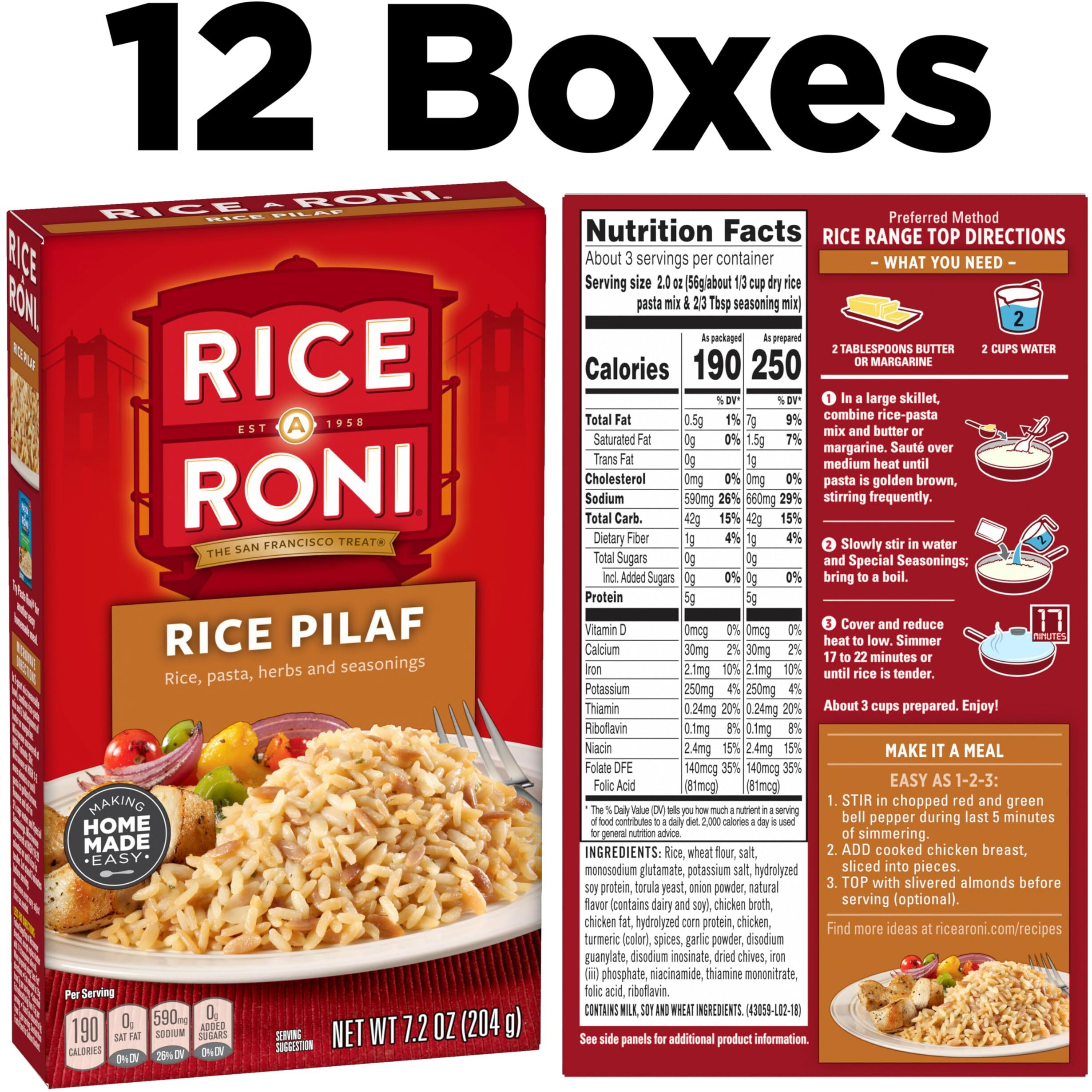 Rice-A-Roni, Rice Pilaf, Pasta And Rice Mix 7.2 Ounce (Pack Of 12 Boxes)