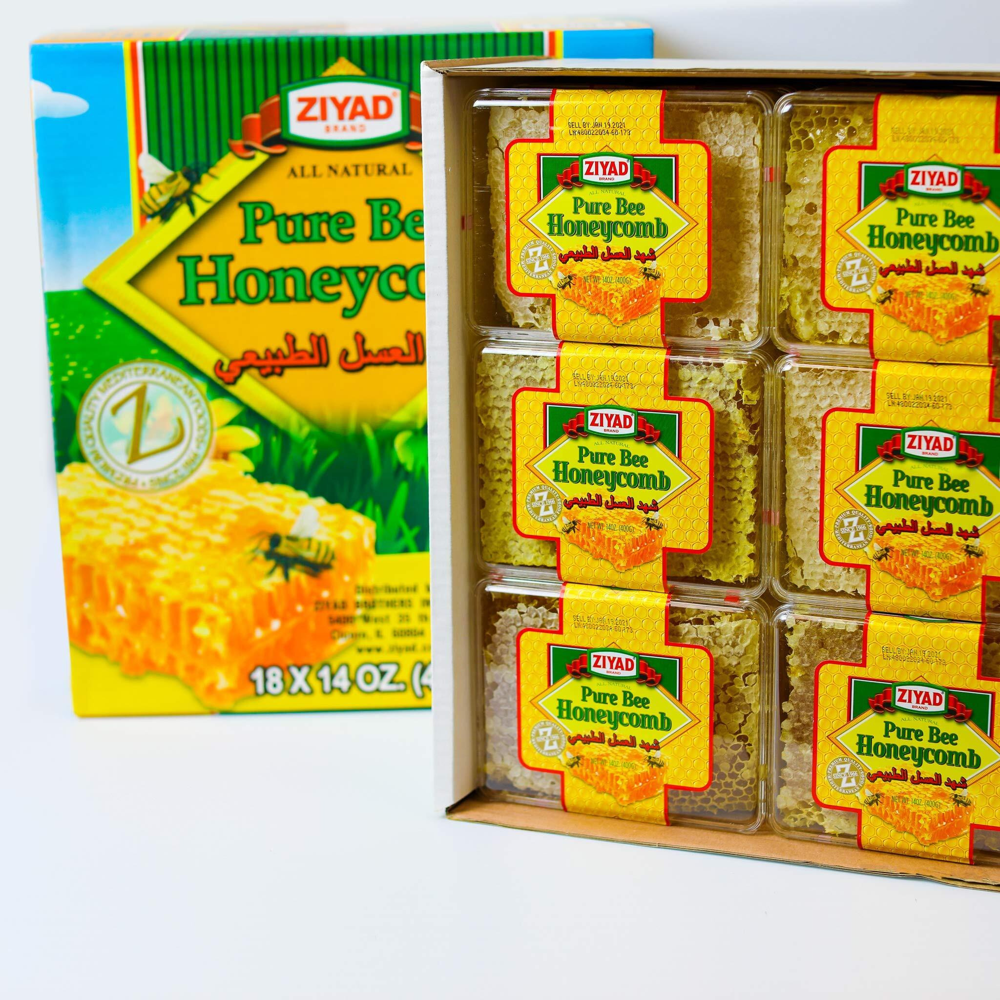 Ziyad Raw All-Natural Honeycomb, 100% Pure Unfiltered Honey Comb, 100% All-Natural, No Additives, No Preservatives, Fresh From The Farm Pack Of 18, 13 Oz