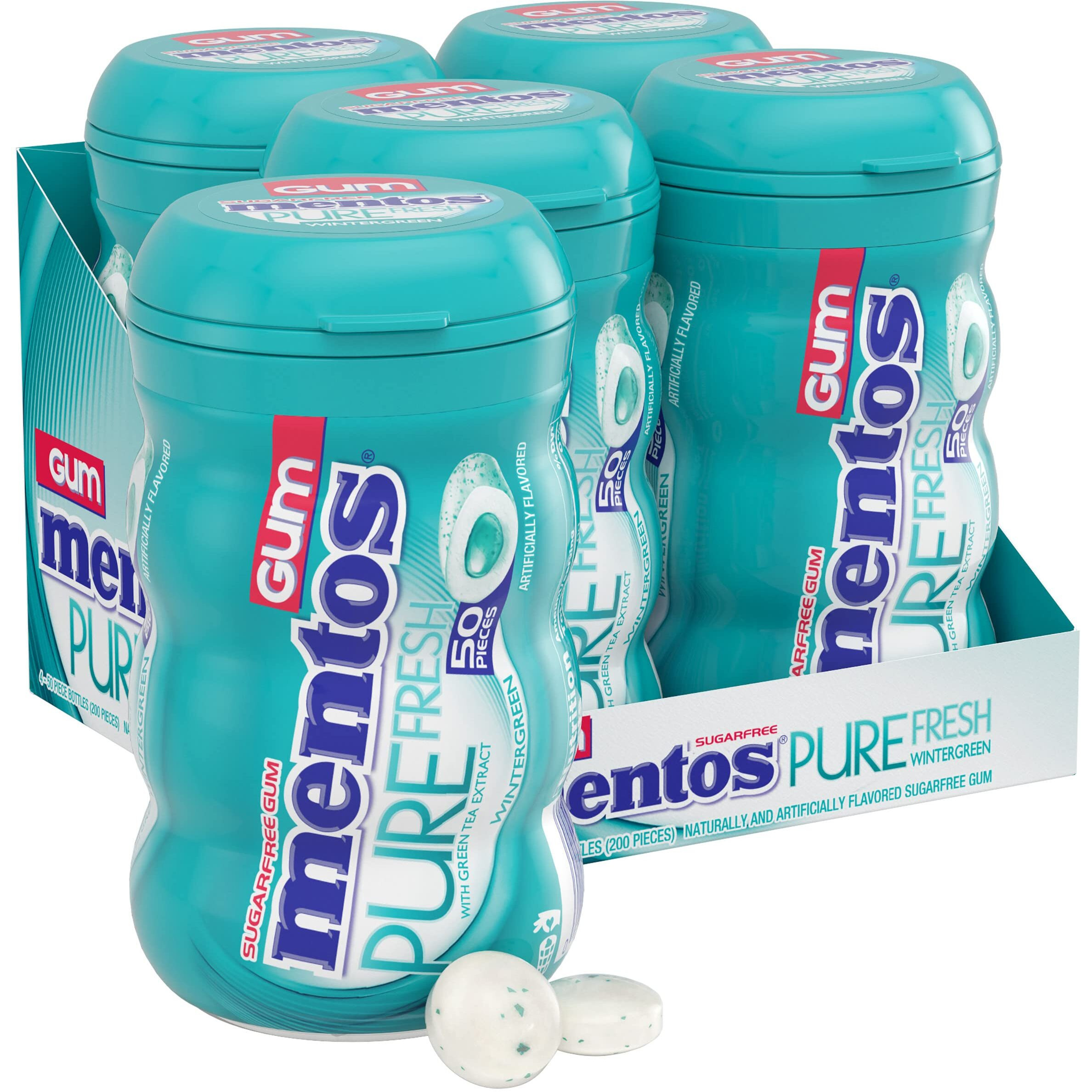 Mentos Pure Fresh Sugar-Free Chewing Gum With Xylitol, Bulk, Wintergreen, Bulk, 50 Count, (Pack Of 4)