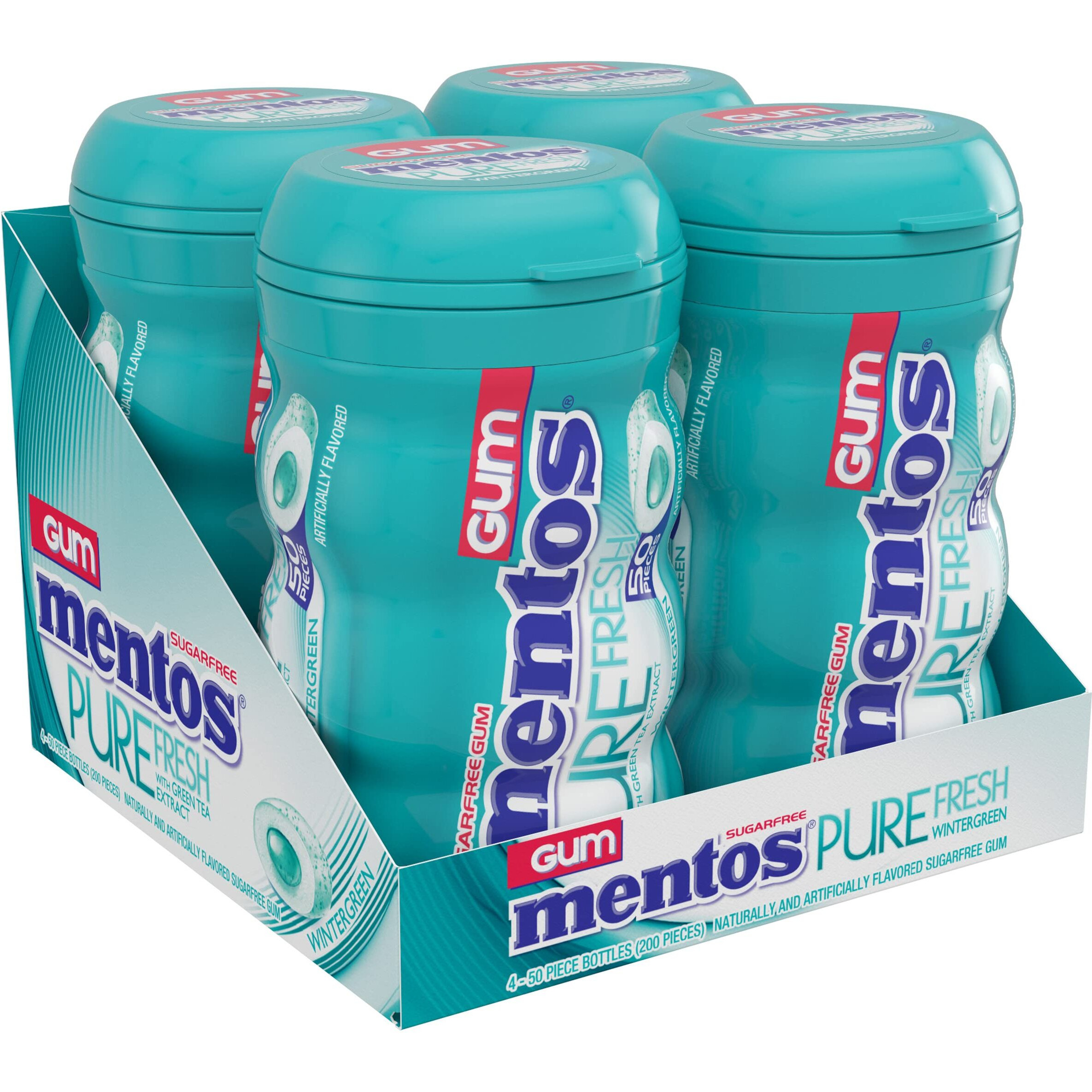 Mentos Pure Fresh Sugar-Free Chewing Gum With Xylitol, Bulk, Wintergreen, Bulk, 50 Count, (Pack Of 4)