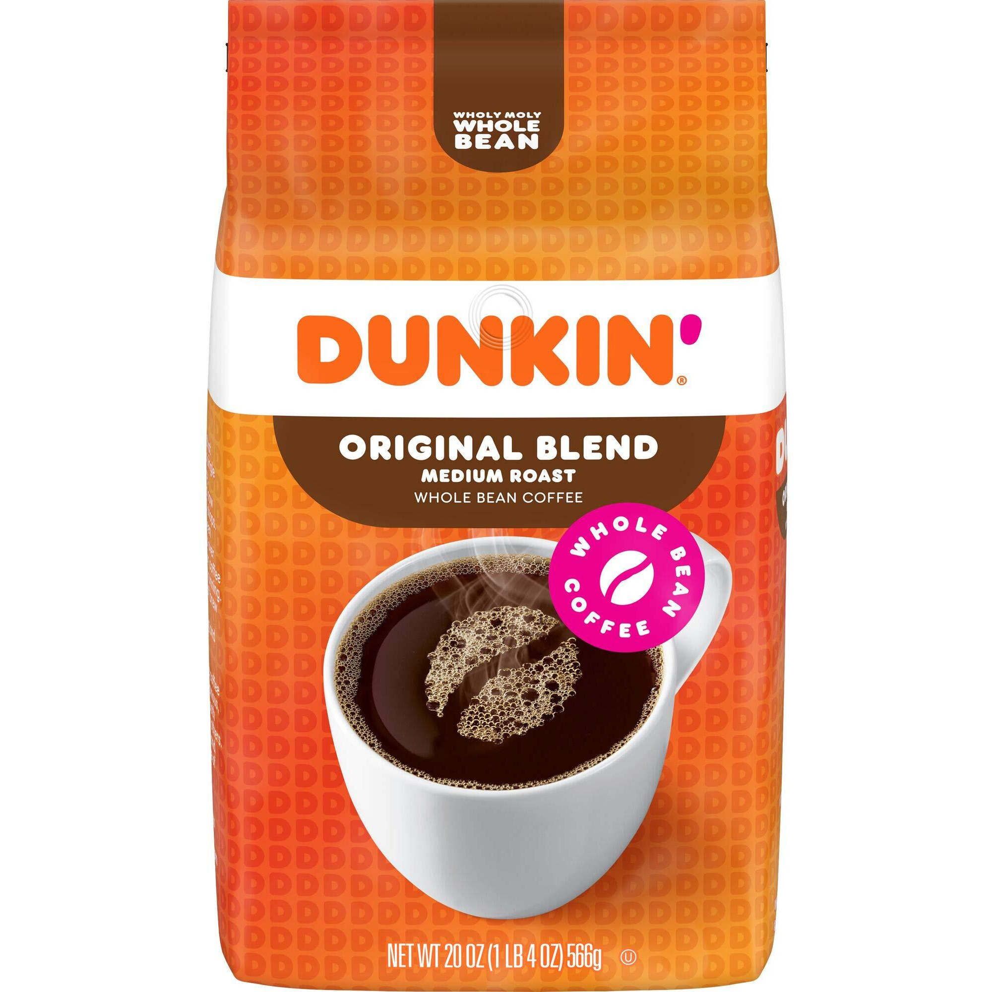 Dunkin' Original Blend Medium Roast Whole Bean Coffee, 20 Ounces (Pack Of 6)
