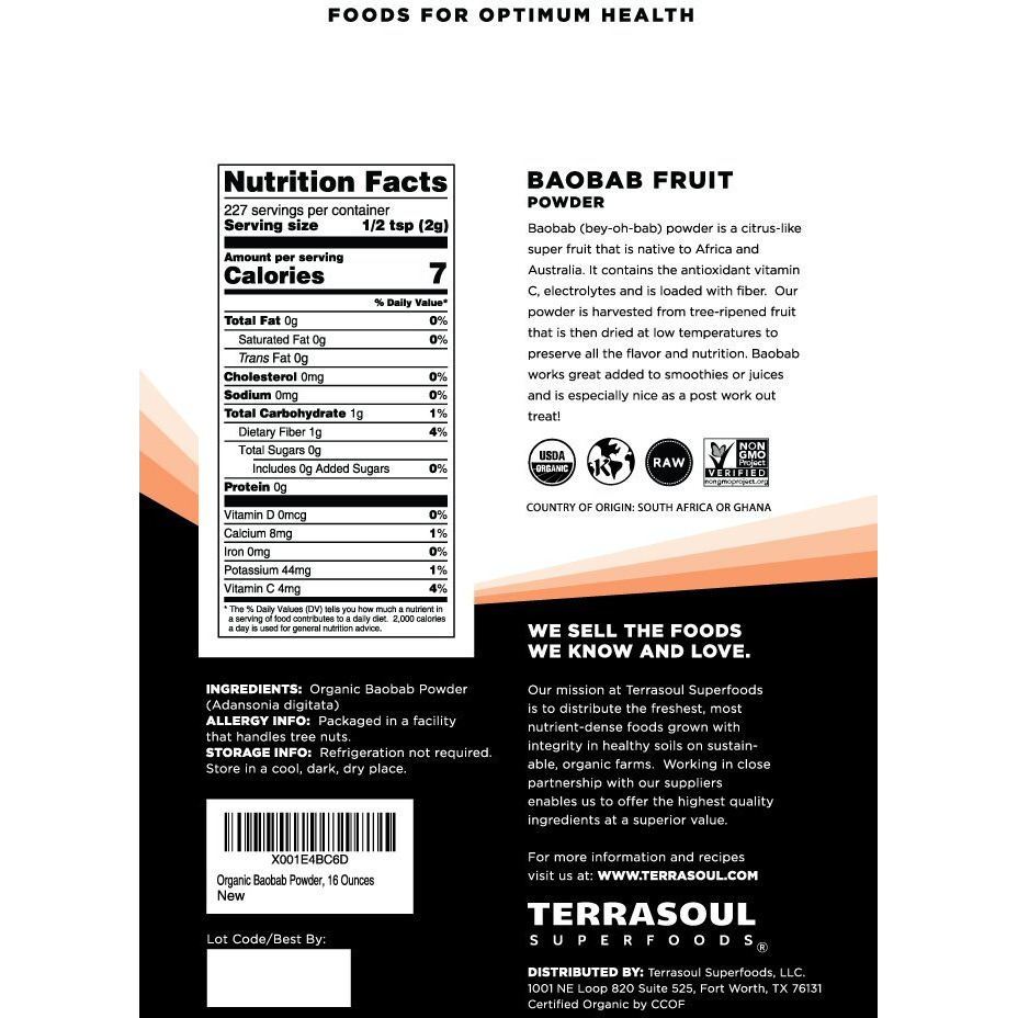 Terrasoul Superfoods Organic Baobab Fruit Powder, 12 Ounces