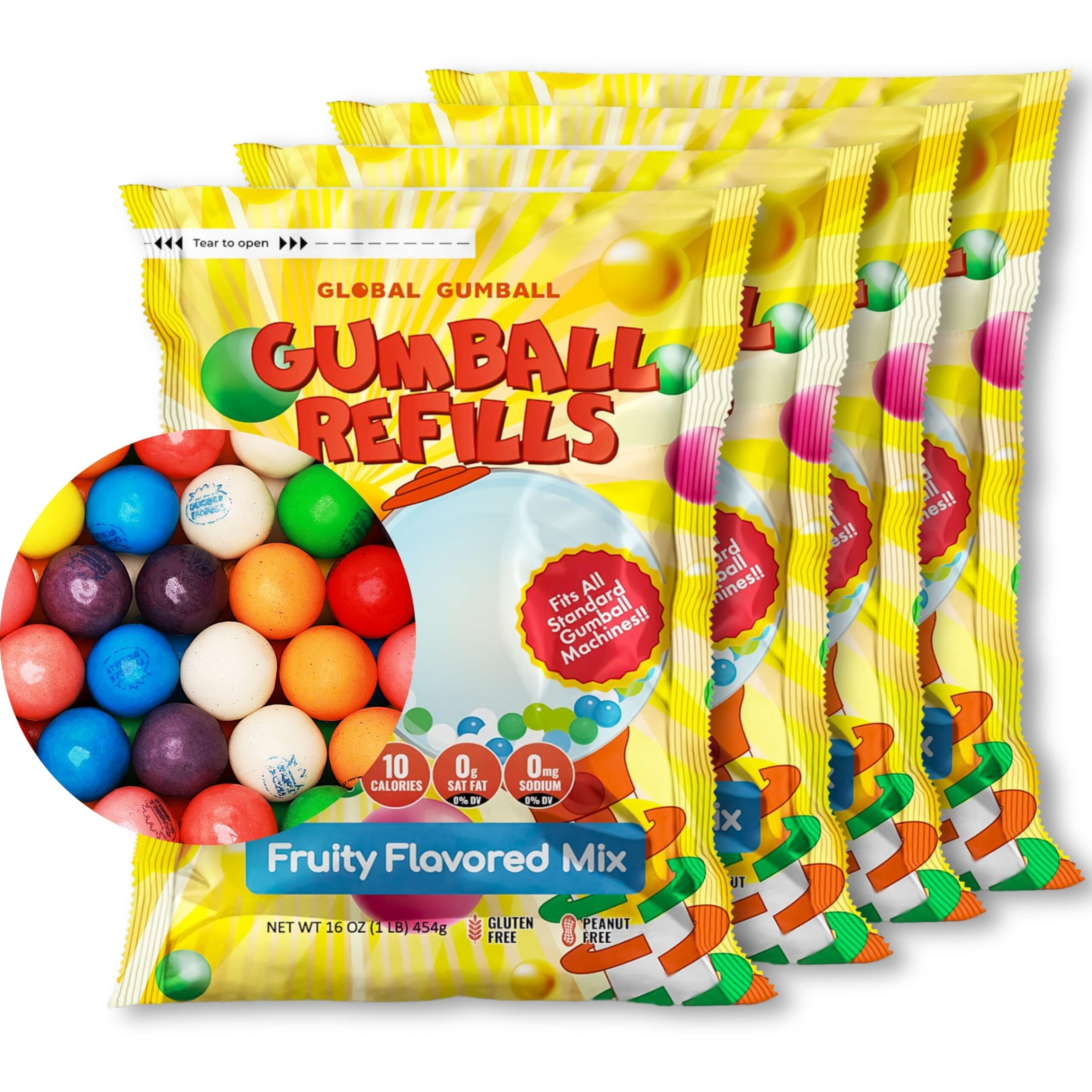 Gumballs For Gumball Machine - 0.5 Inch Mini Gumballs - 4 Lb Bulk Gum Balls For Kids - Gumball Machine Refills - 1040 Pcs Gumballs Bulk Pack - Double Bubble Chewing Gum - Bubble Gum For Kids