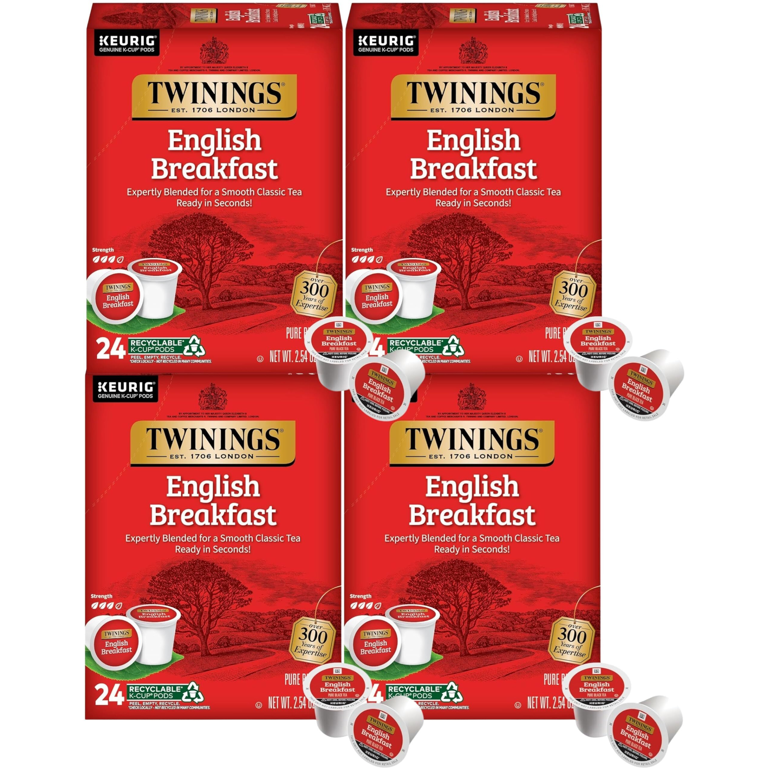 Twinings English Breakfast Tea K-Cup Pods For Keurig, Caffeinated, Smooth, Flavourful, Robust Black Tea, 24 Count (Pack Of 4)