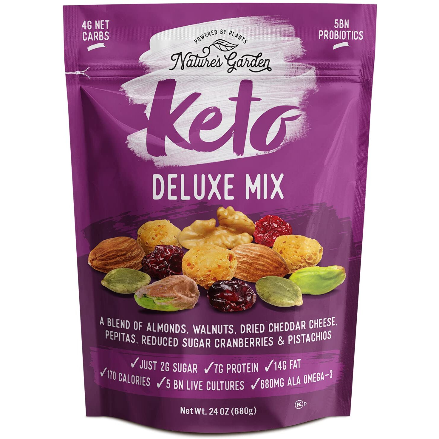 Natures Garden Keto Deluxe Mix - Probiotic Cheese Balls, Crunchy Keto Snack, Unsalted Mixed Nuts, Deluxe Mixed Nuts, Keto Snack Mix, All Natural, Heart Healthy Nuts - 24 Oz Bag (Pack Of 1)